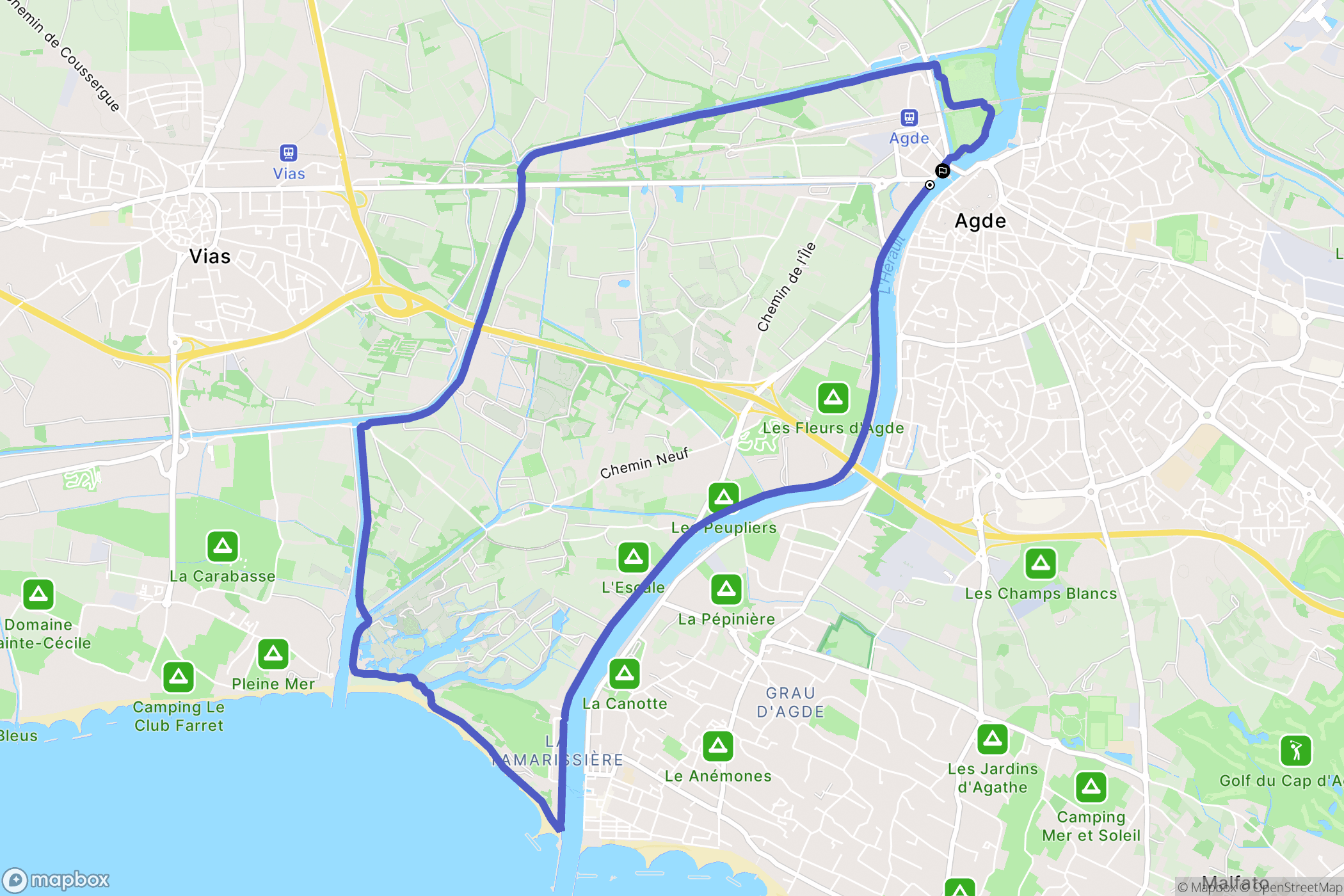 Agde : carte du parcours de randonnée - France