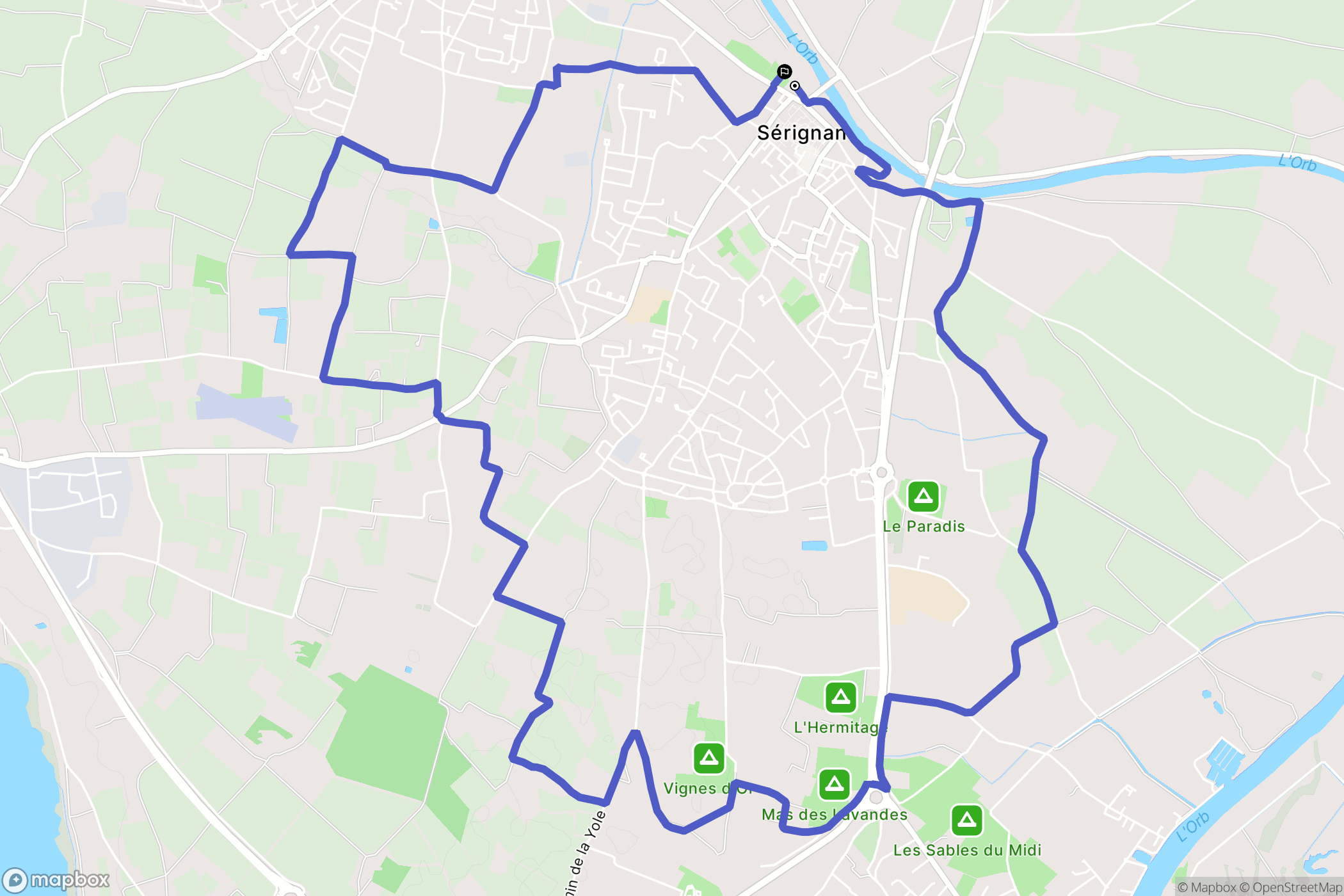 Sérignan : carte du parcours de randonnée - France