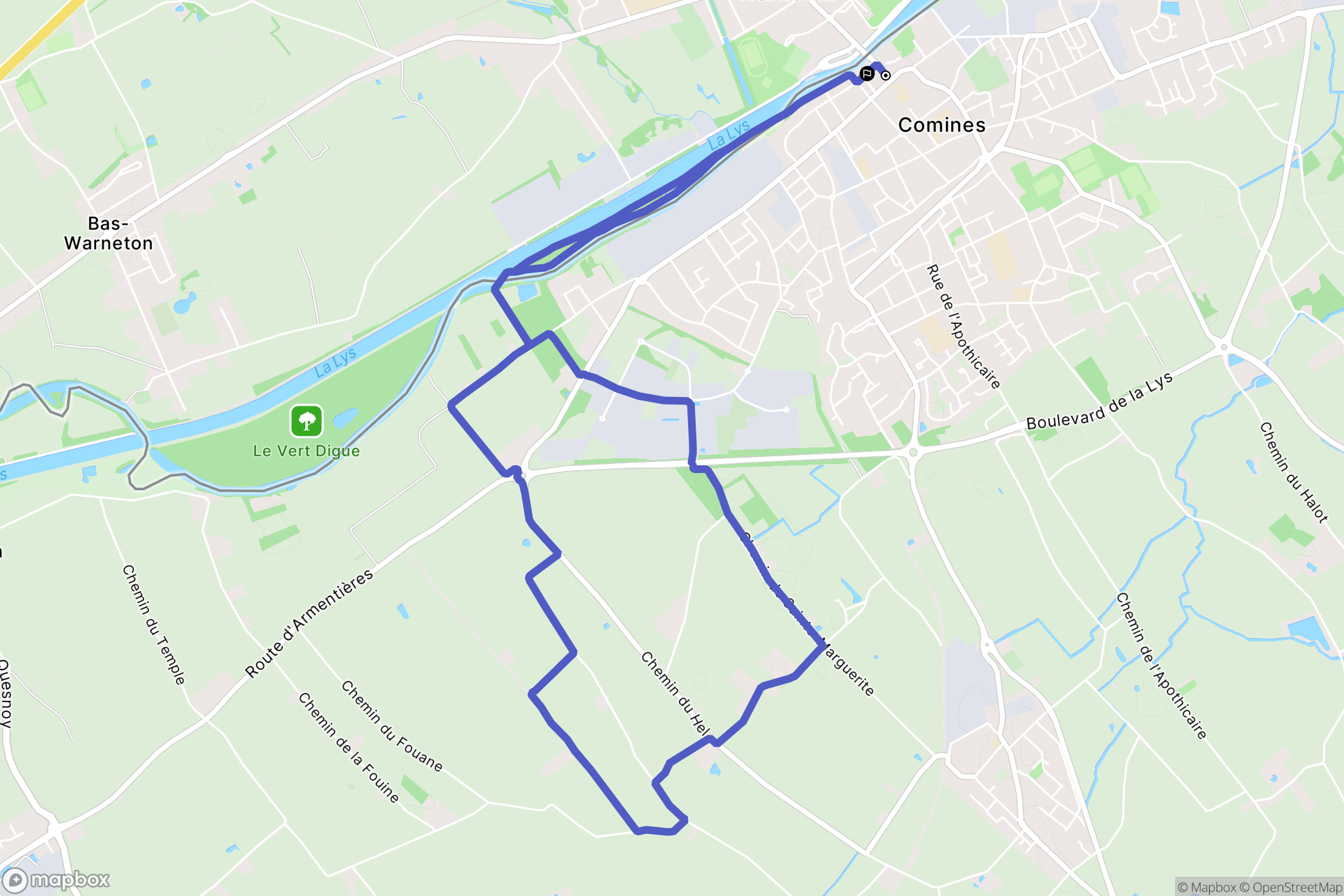 Comines : carte du parcours de randonnée - France