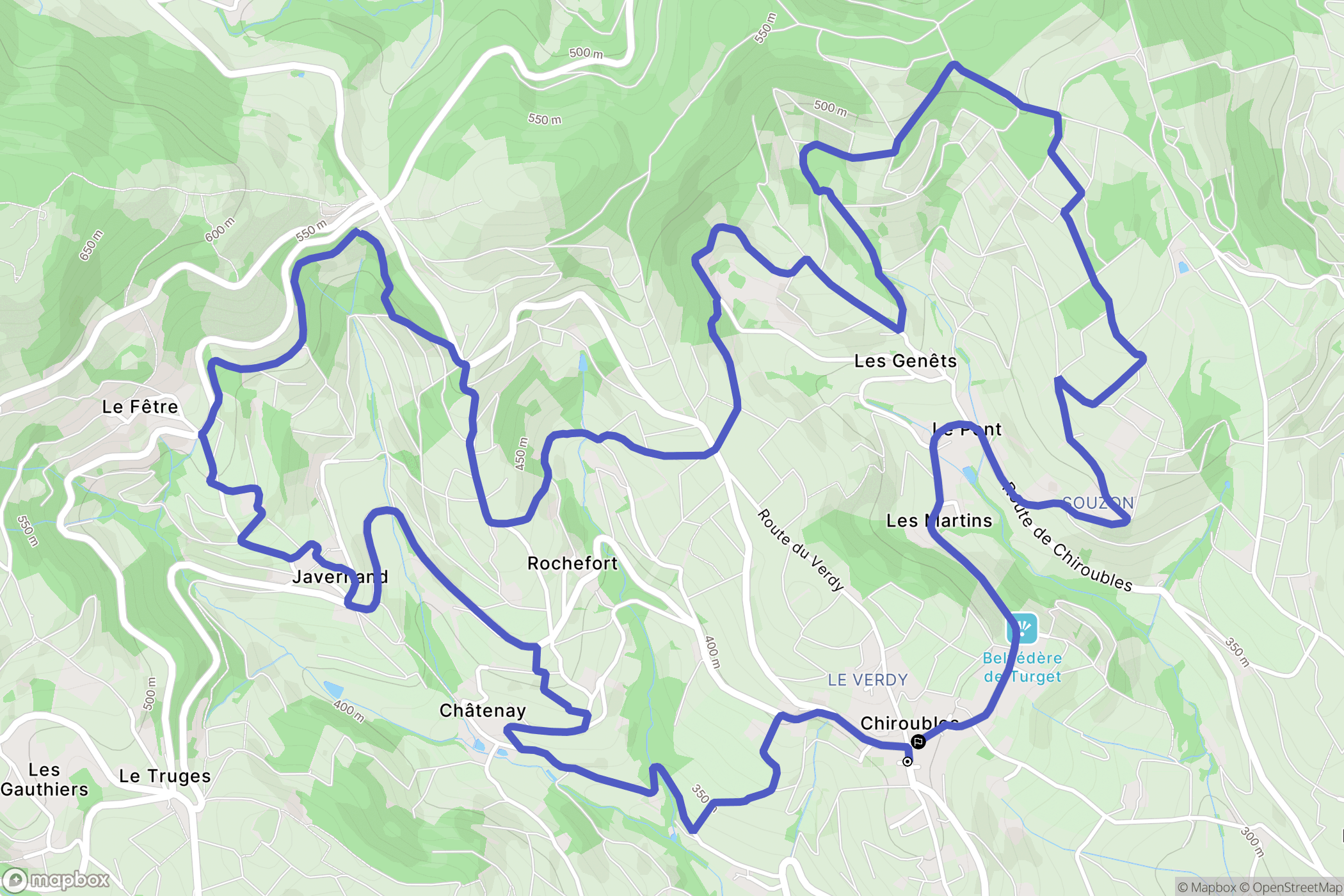Chiroubles : carte du parcours de randonnée - France