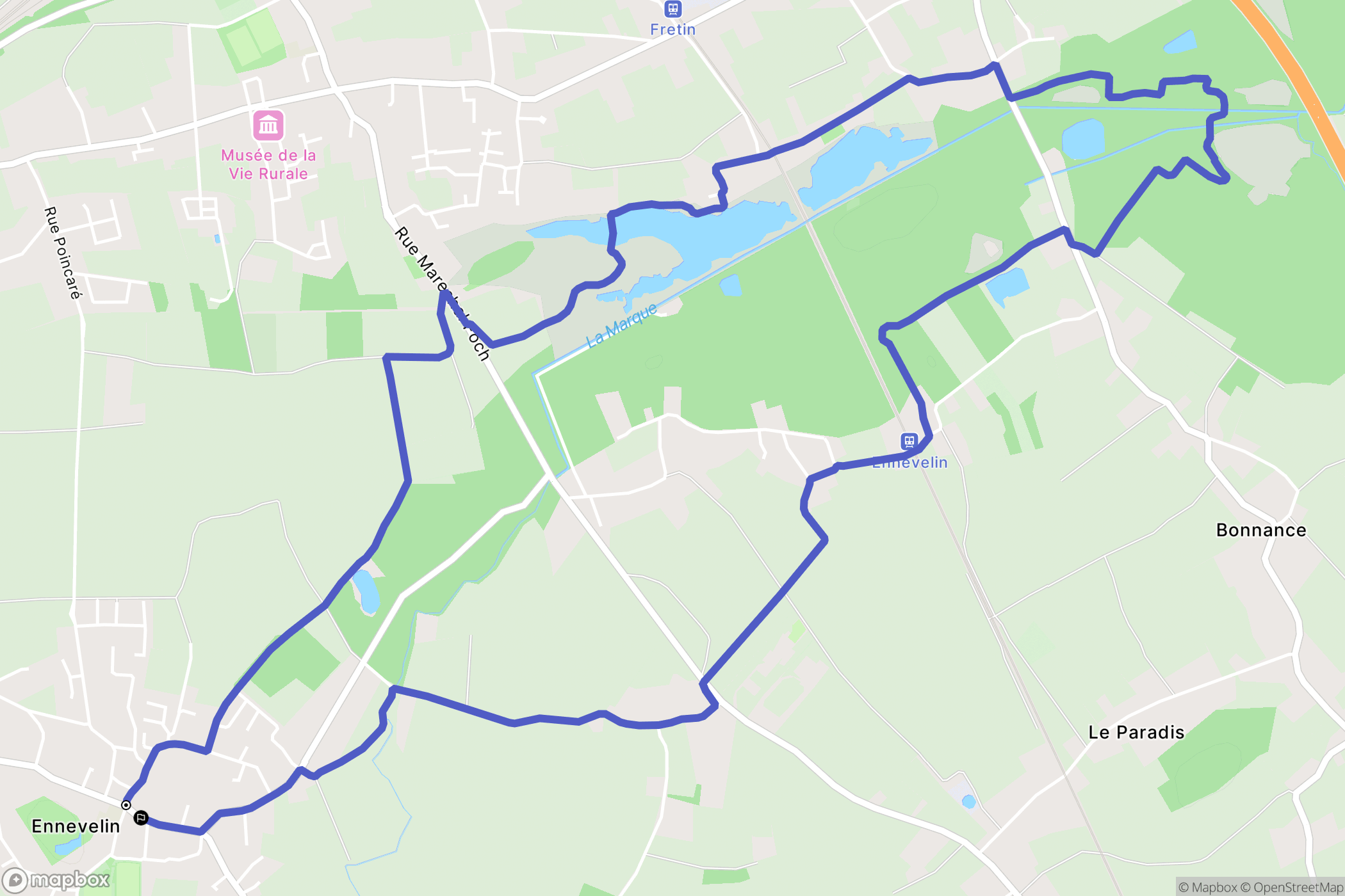 Ennevelin : carte du parcours de randonnée - France