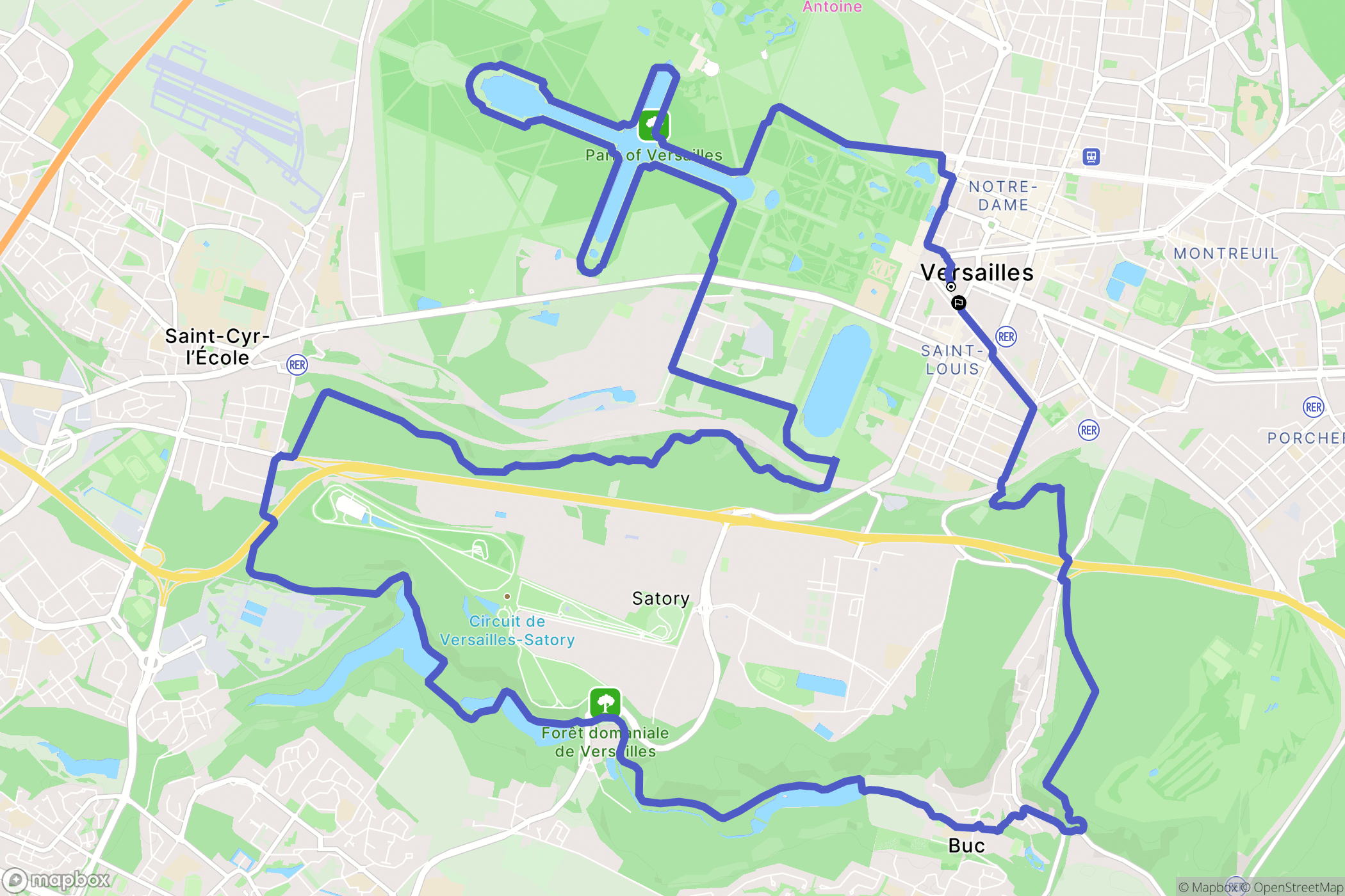 Versailles : carte du parcours de randonnée - France