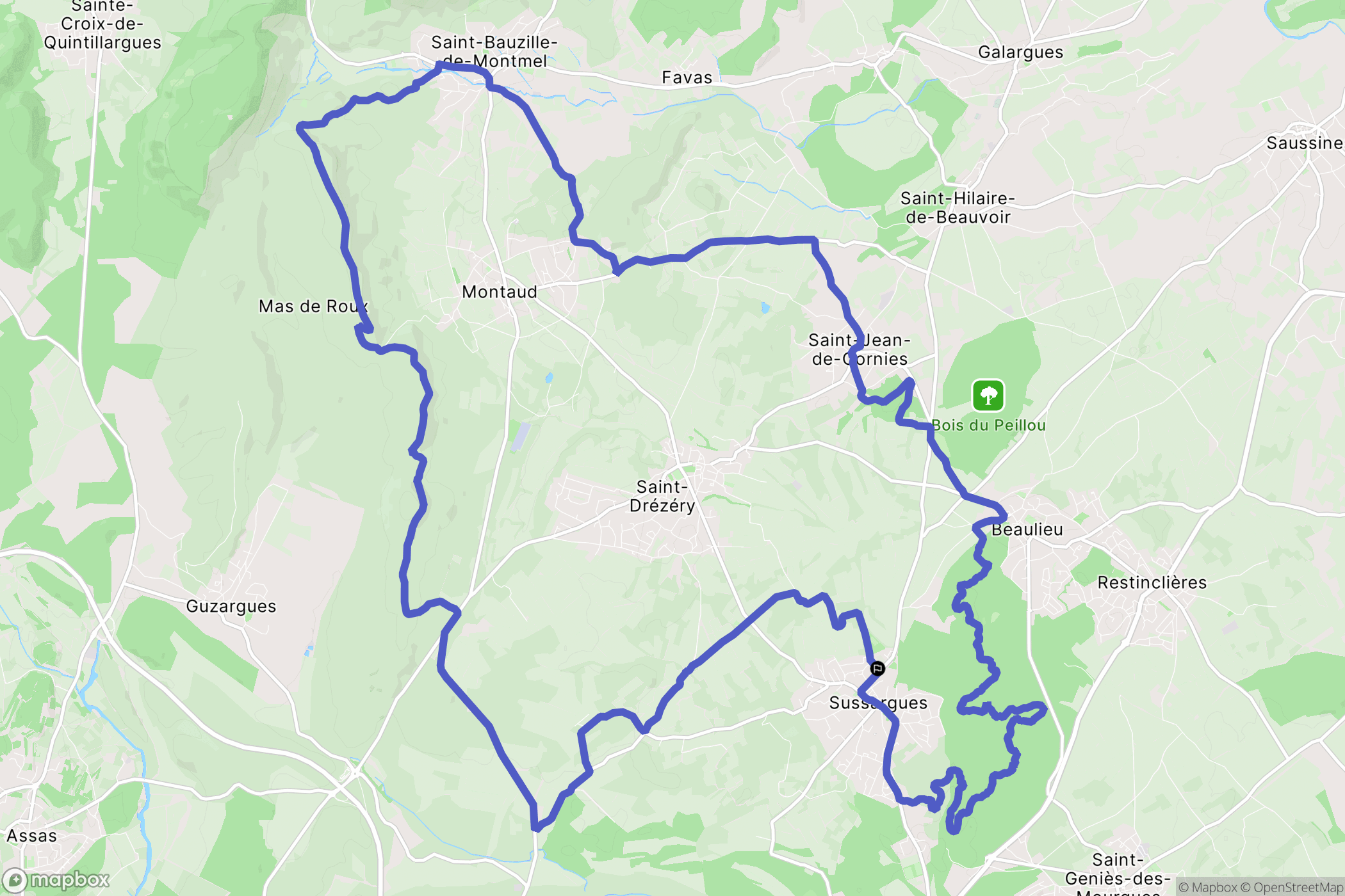 Sussargues : carte du parcours de randonnée - France