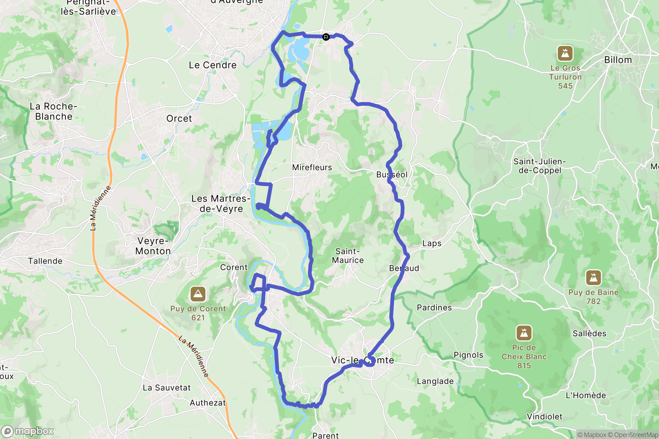 Pérignat-sur-Allier : carte du parcours de randonnée - France