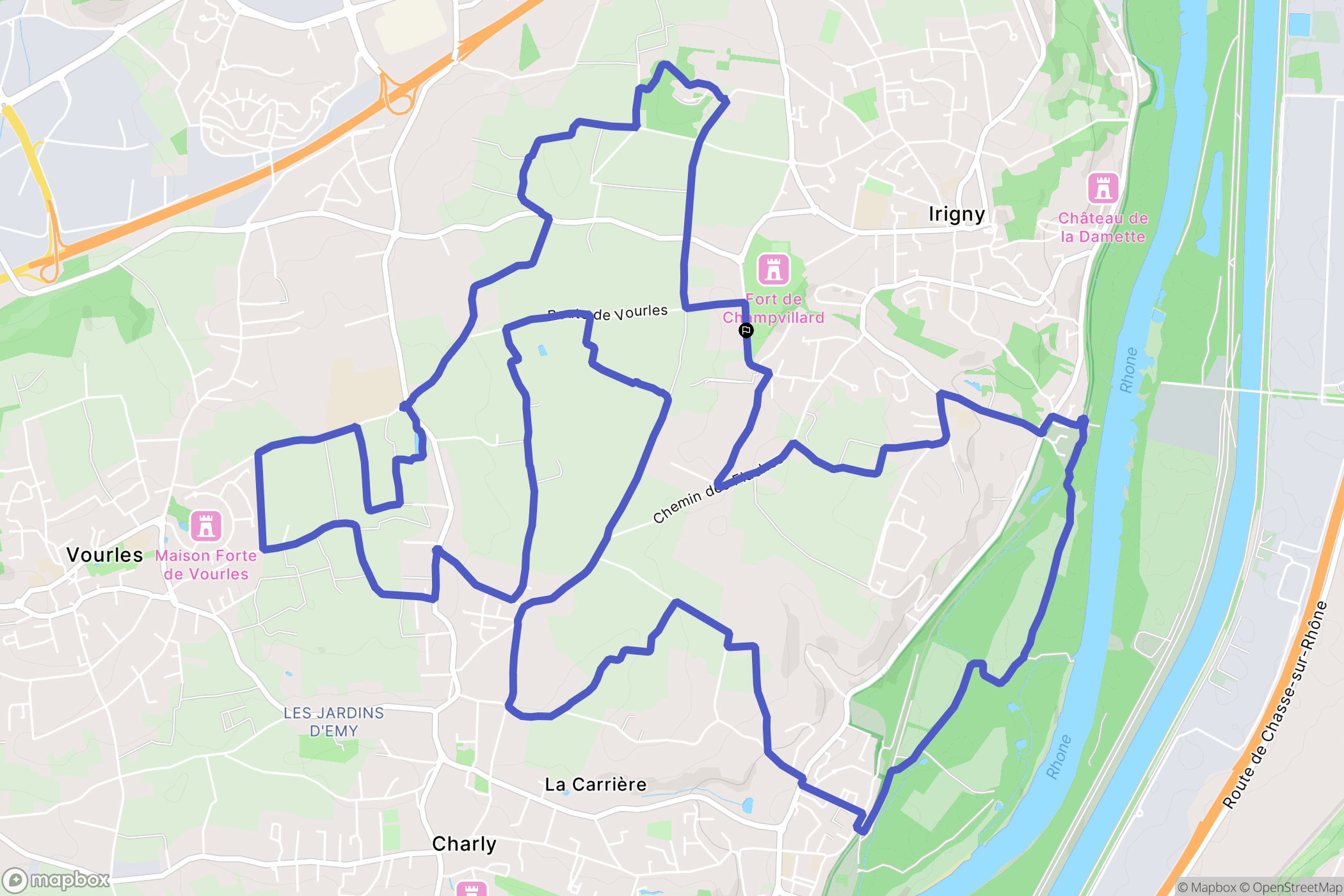 Irigny : carte du parcours de randonnée - France