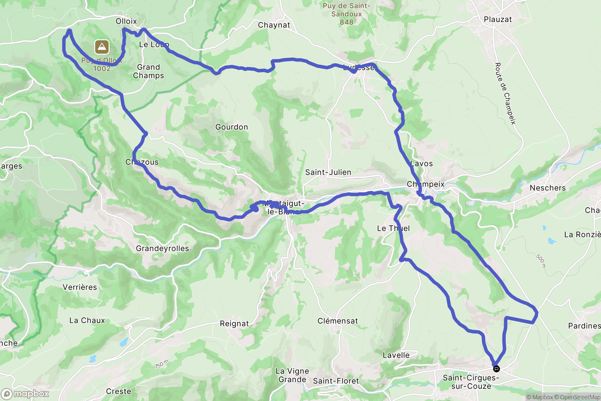 Chidrac : carte du parcours de randonnée - France