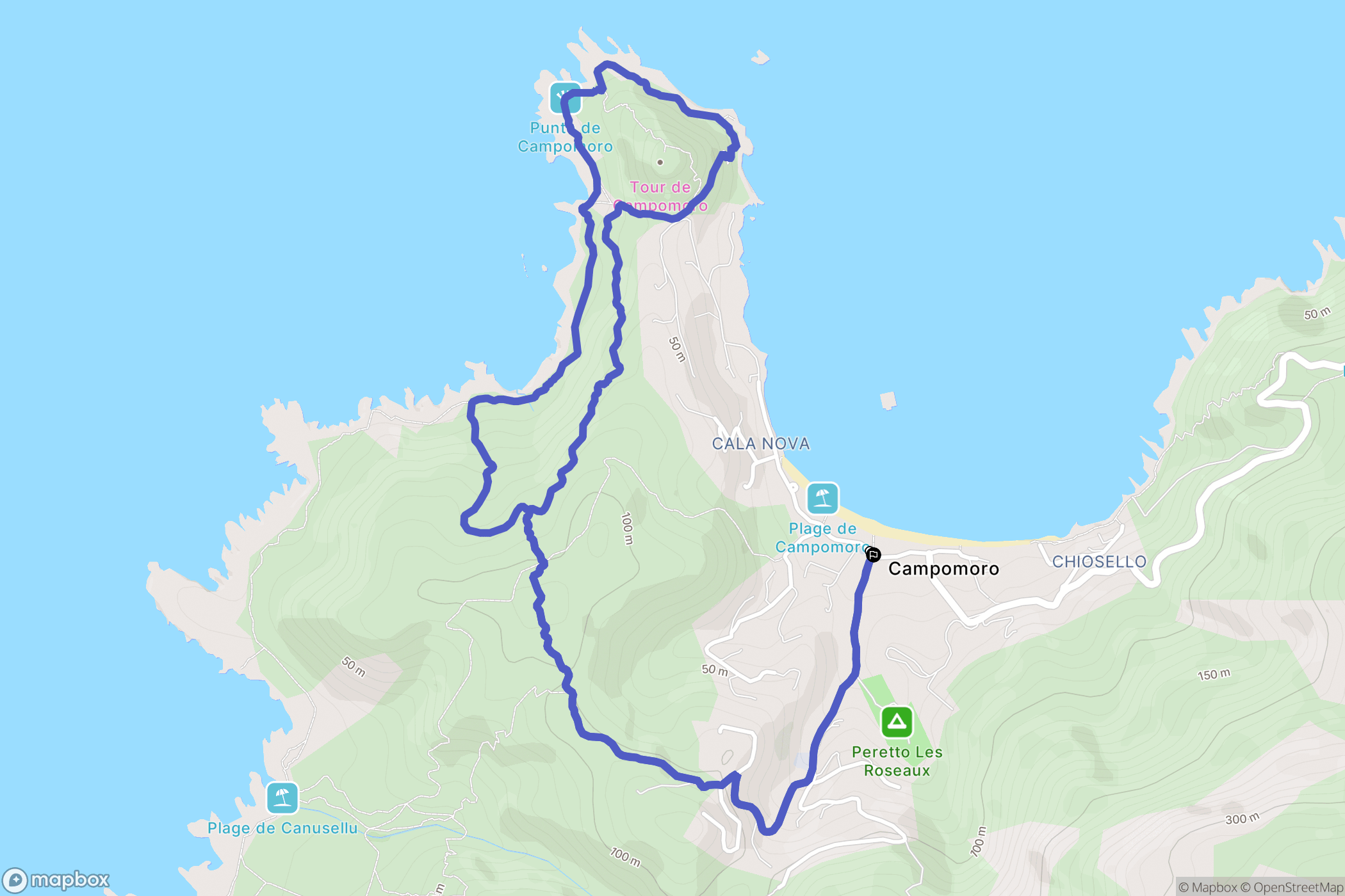 Belvédère-Campomoro : carte du parcours de randonnée - France