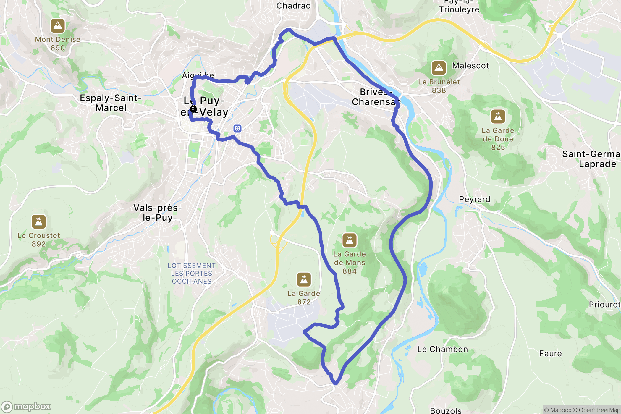 Le Puy-en-Velay : carte du parcours de randonnée - France