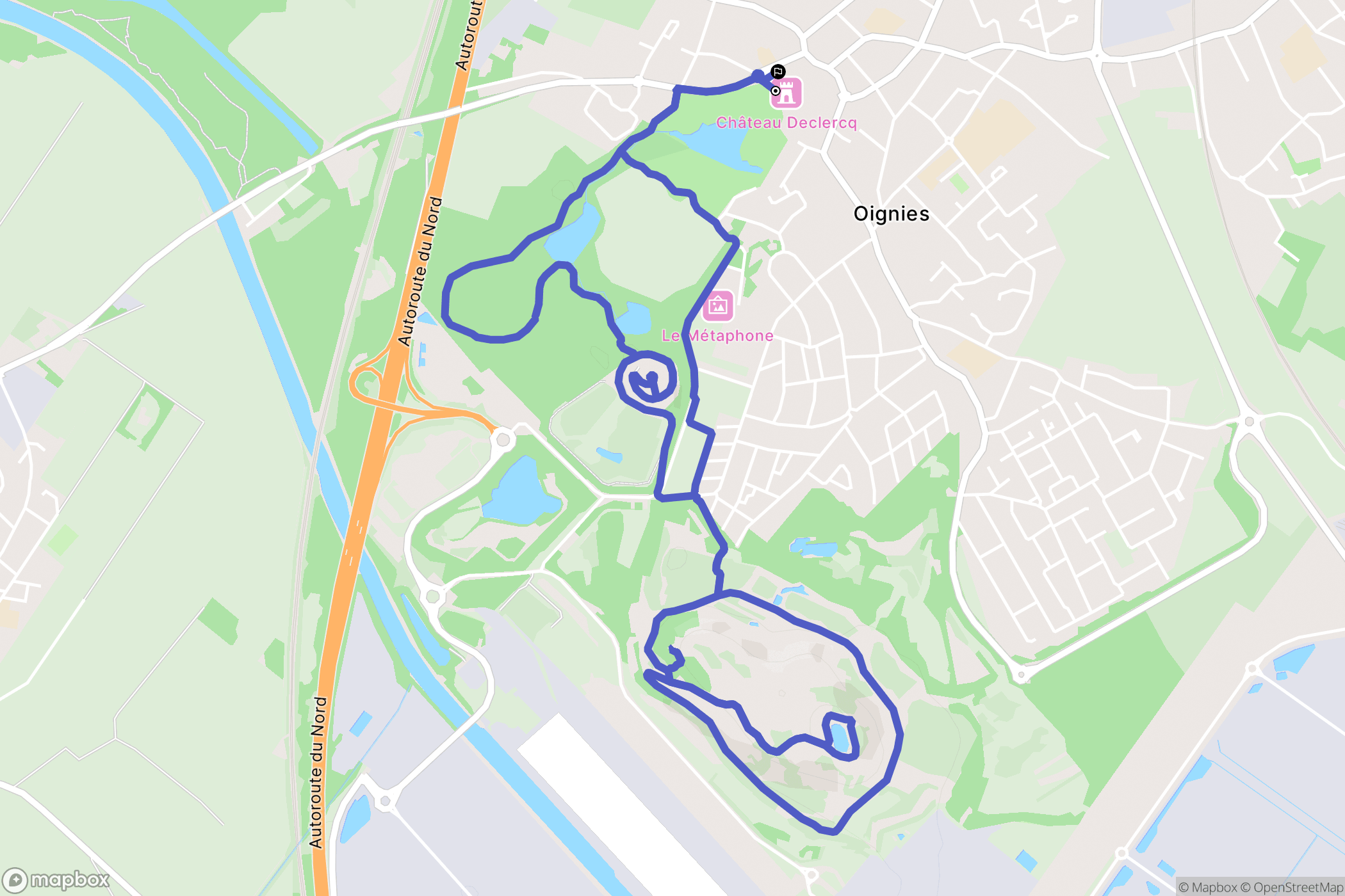 Oignies : carte du parcours de randonnée - France