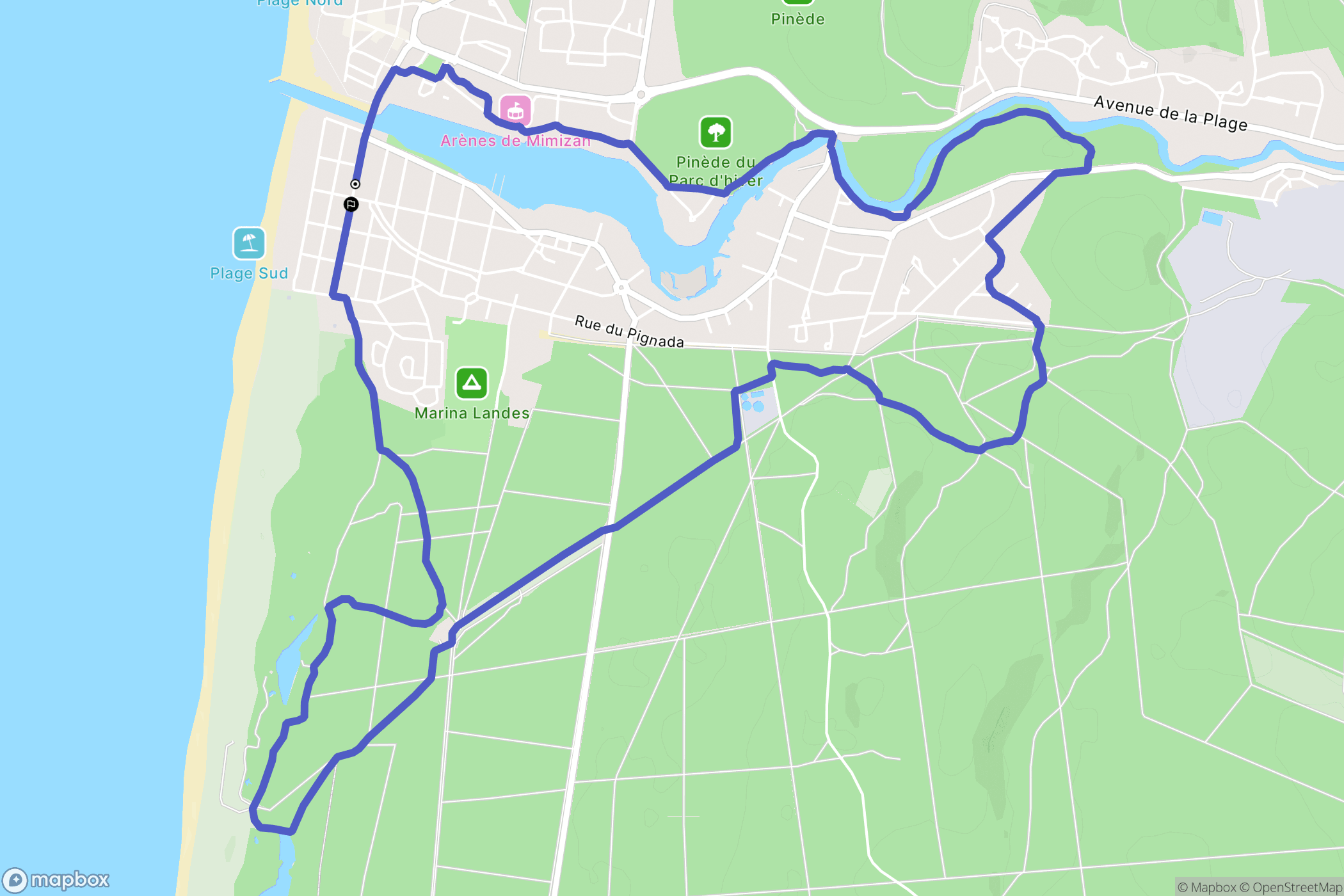 Mimizan : carte du parcours de randonnée - France