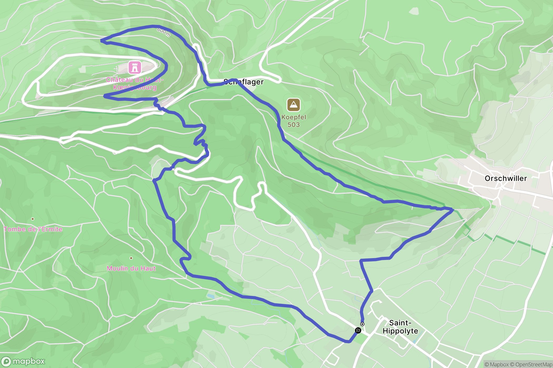 Saint-Hippolyte : carte du parcours de randonnée - France