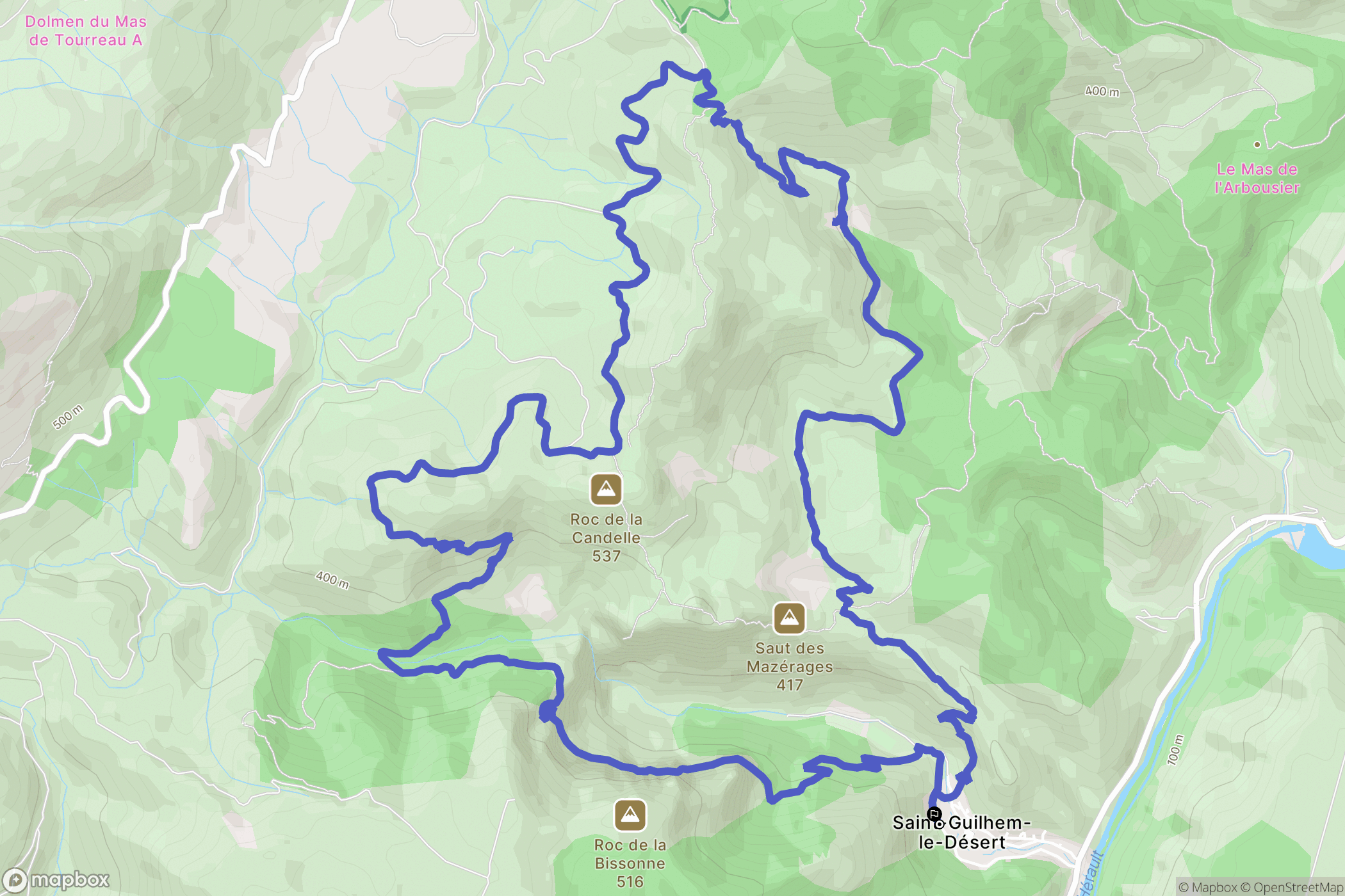 Saint-Guilhem-le-Désert : carte du parcours de randonnée - France
