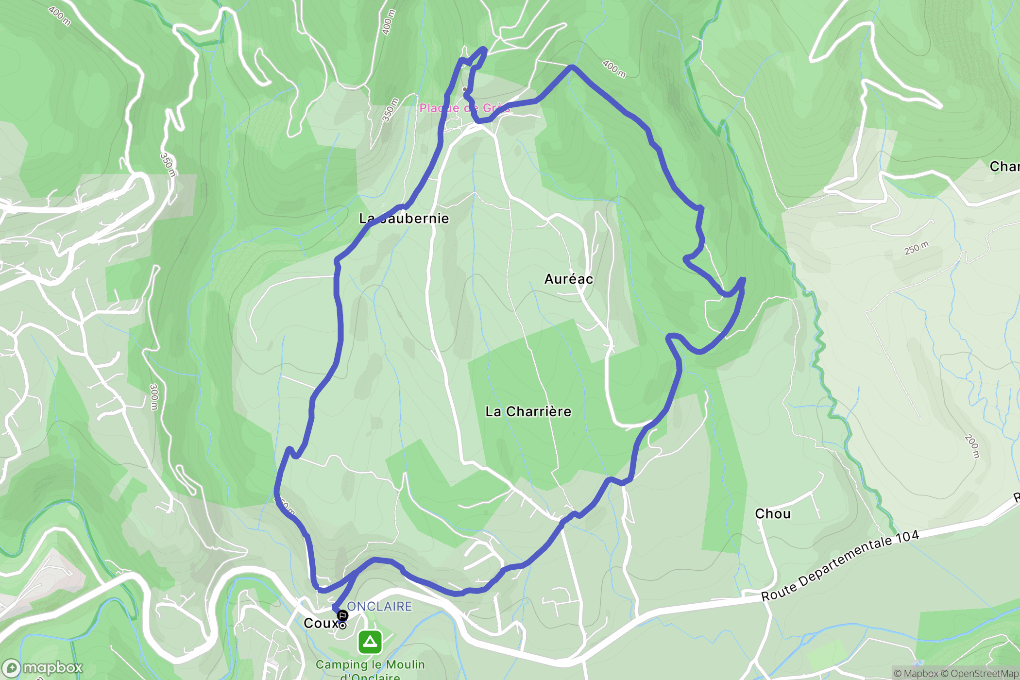 Coux : carte du parcours de randonnée - France