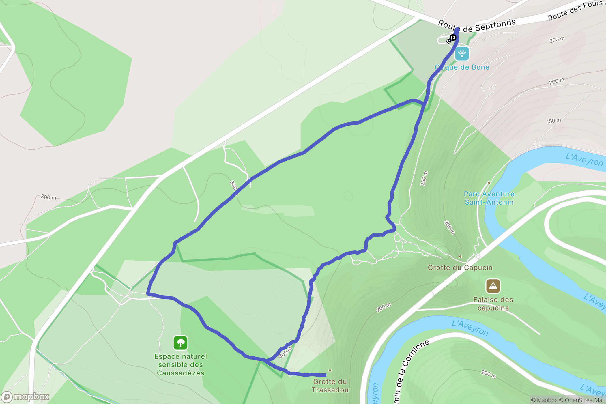 Saint-Antonin-Noble-Val : carte du parcours de randonnée - France