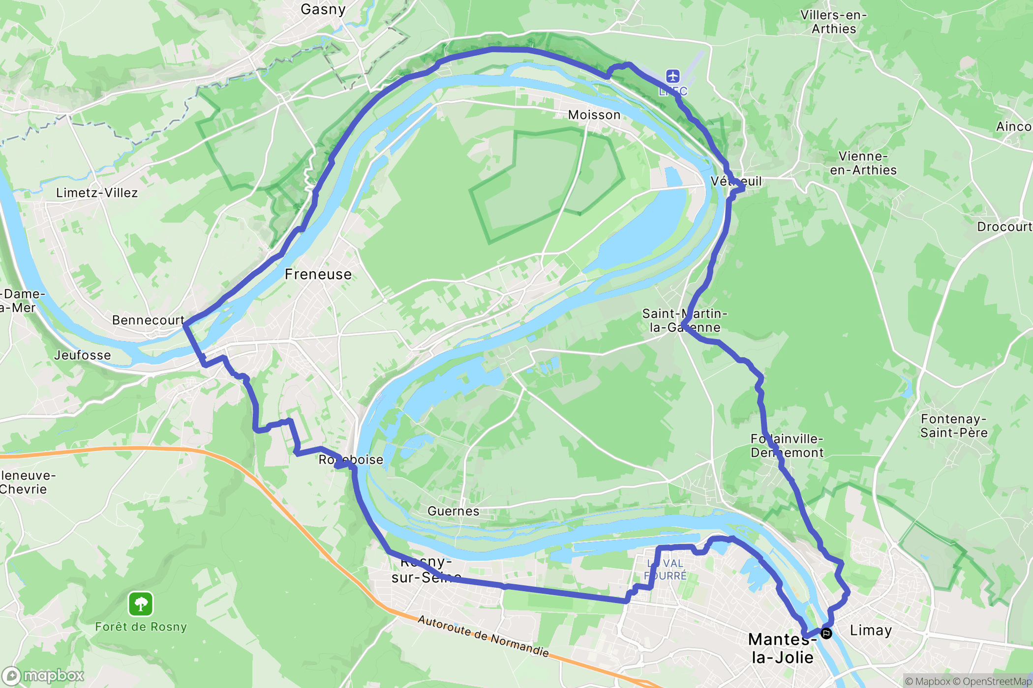 Mantes-la-Jolie : carte du parcours de randonnée - France
