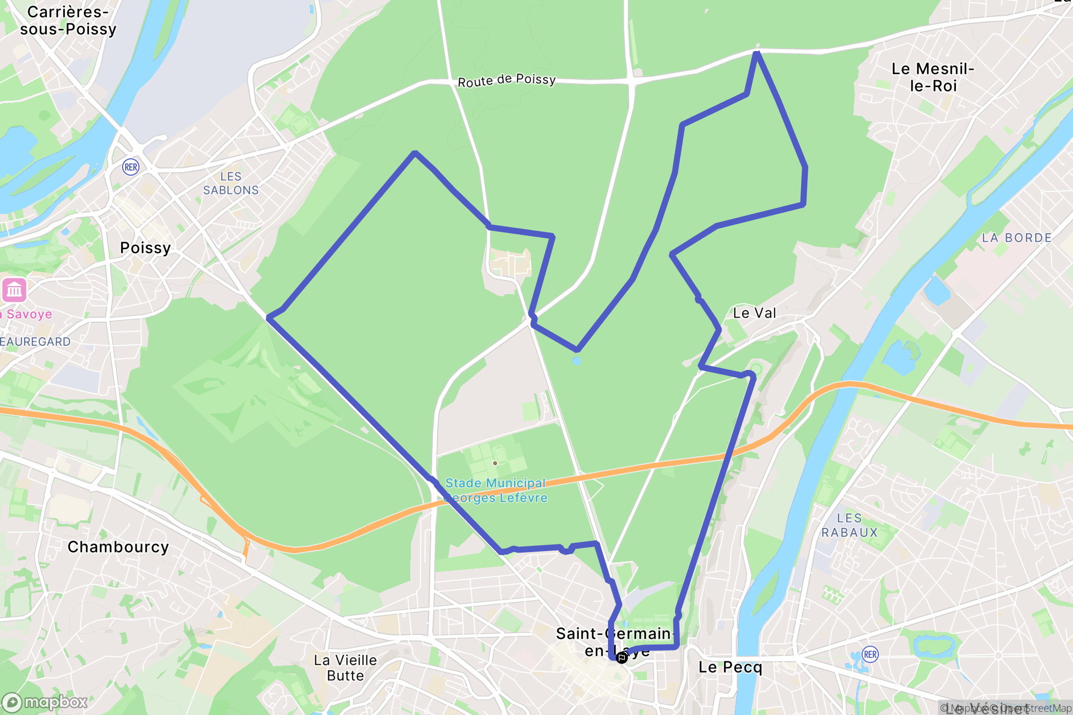 Saint-Germain-en-Laye : carte du parcours de randonnée - France