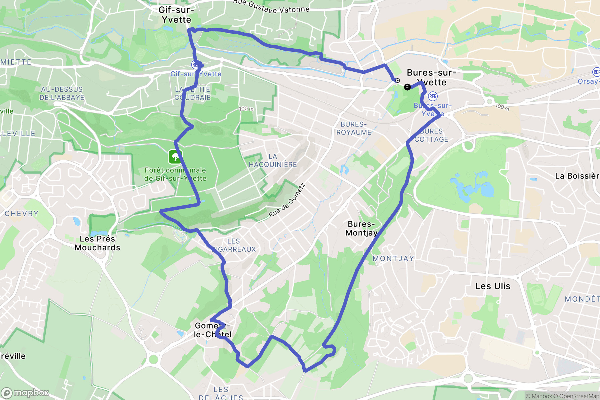 Bures-sur-Yvette : carte du parcours de randonnée - France
