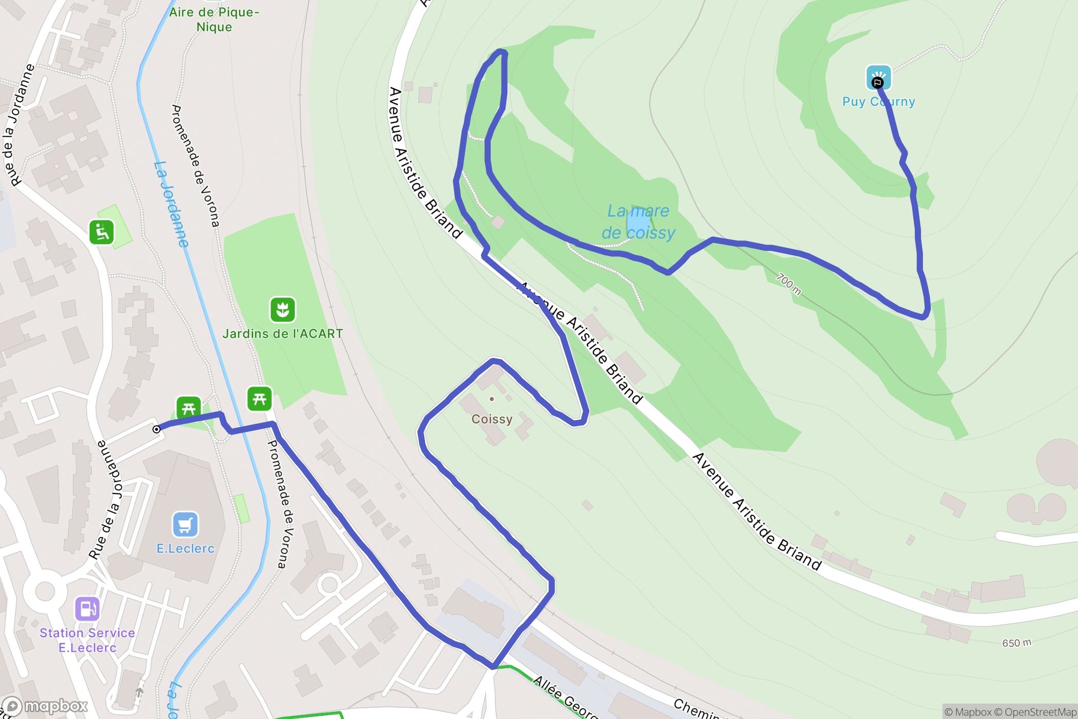 Aurillac : carte du parcours de randonnée - France