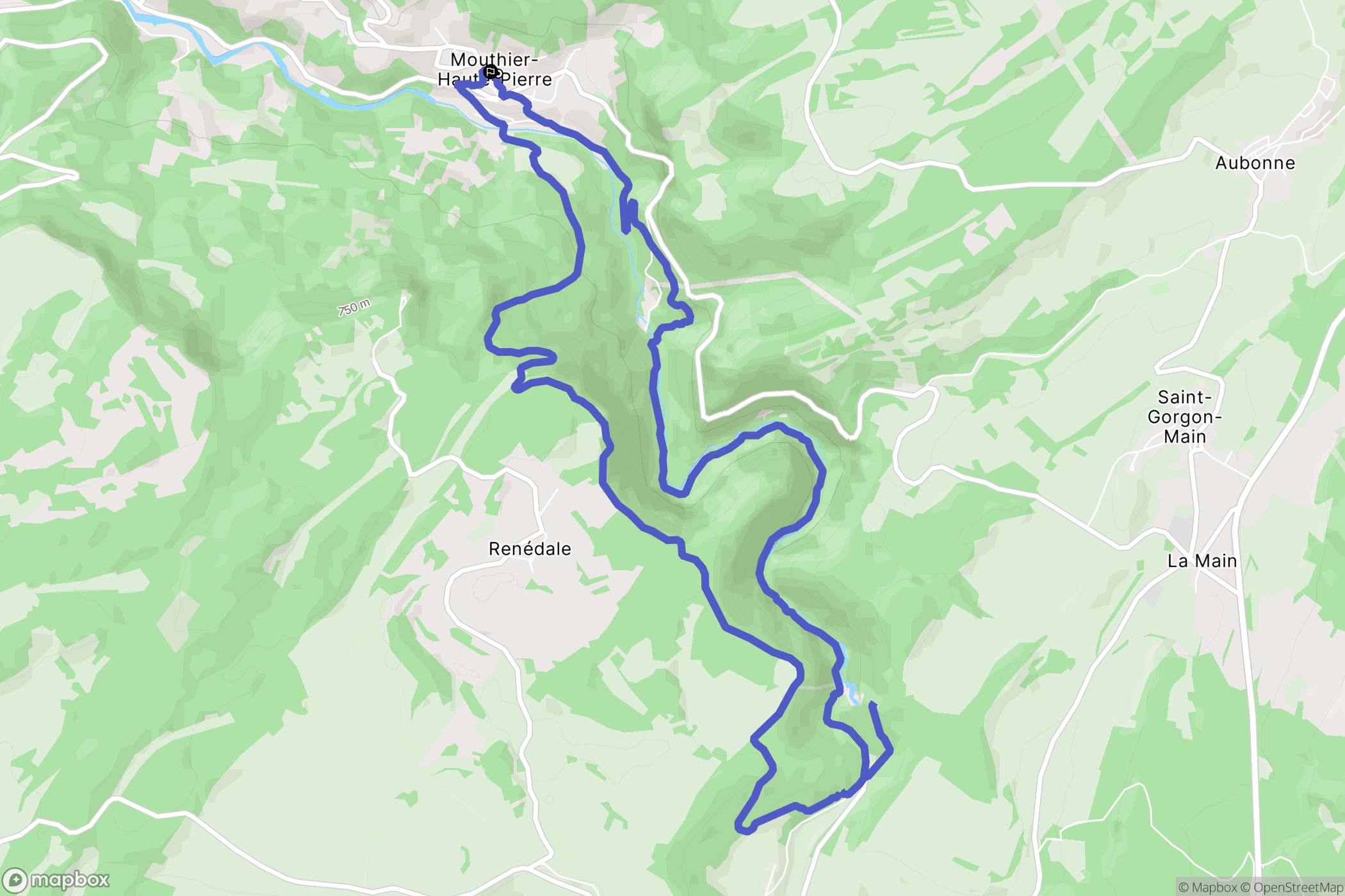 Mouthier-Haute-Pierre : carte du parcours de randonnée - France