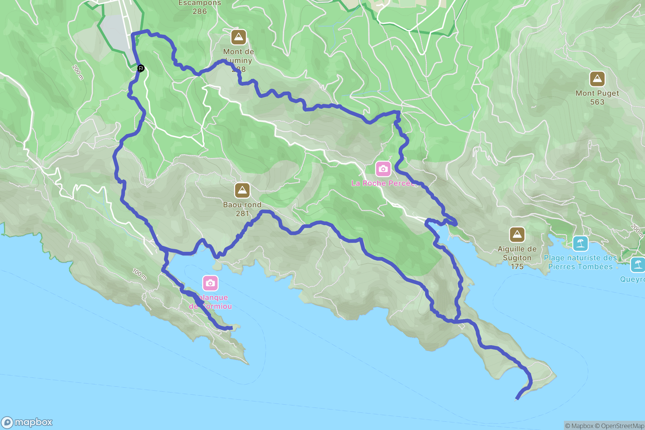 Marseille : carte du parcours de randonnée - France