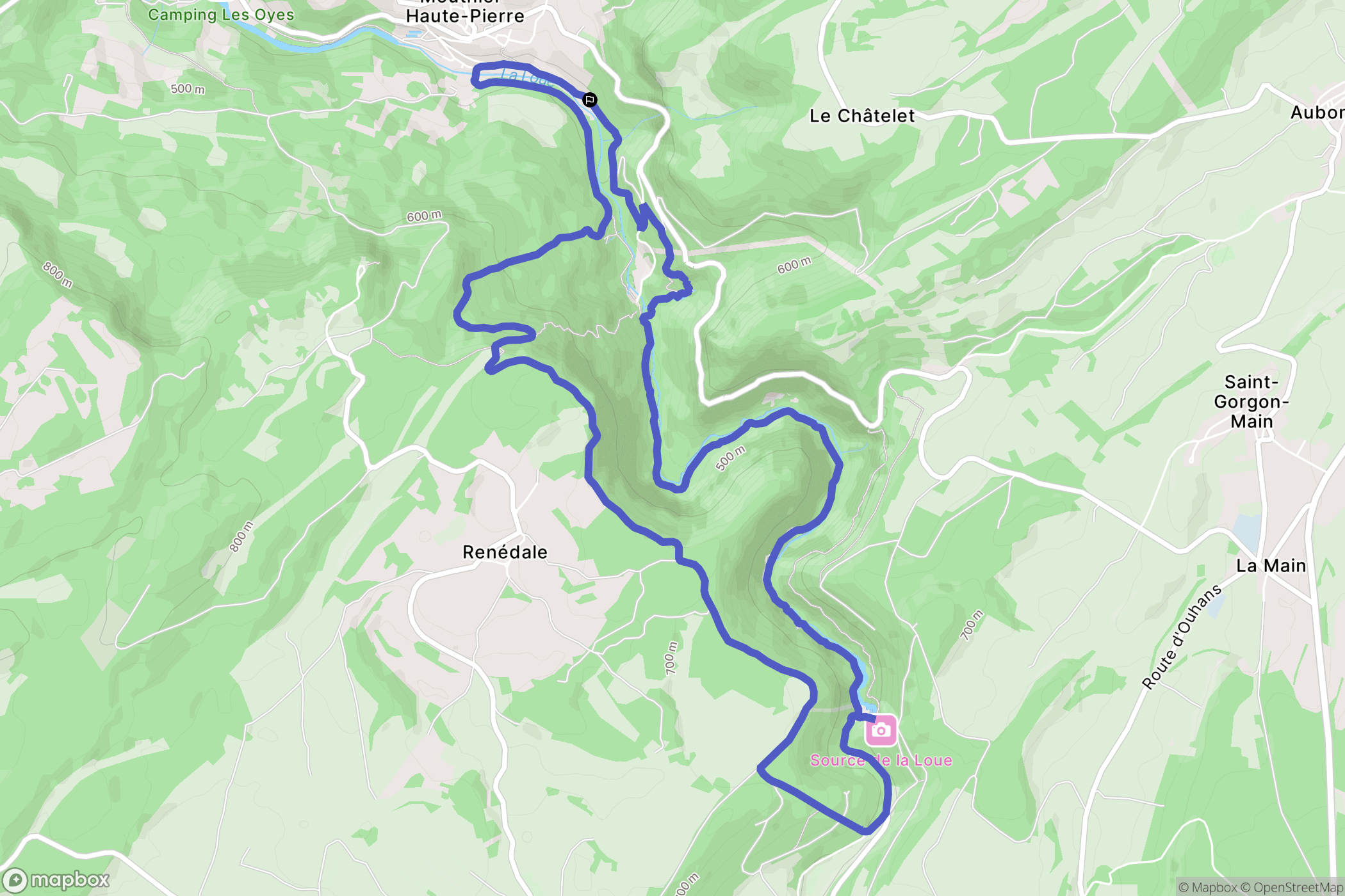 Mouthier-Haute-Pierre : carte du parcours de randonnée - France