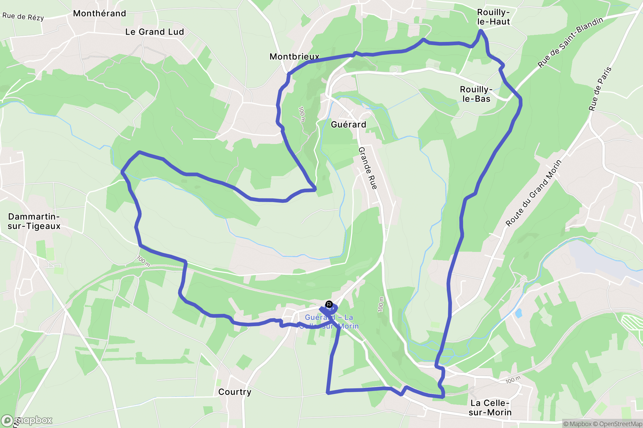 Guérard : carte du parcours de randonnée - France