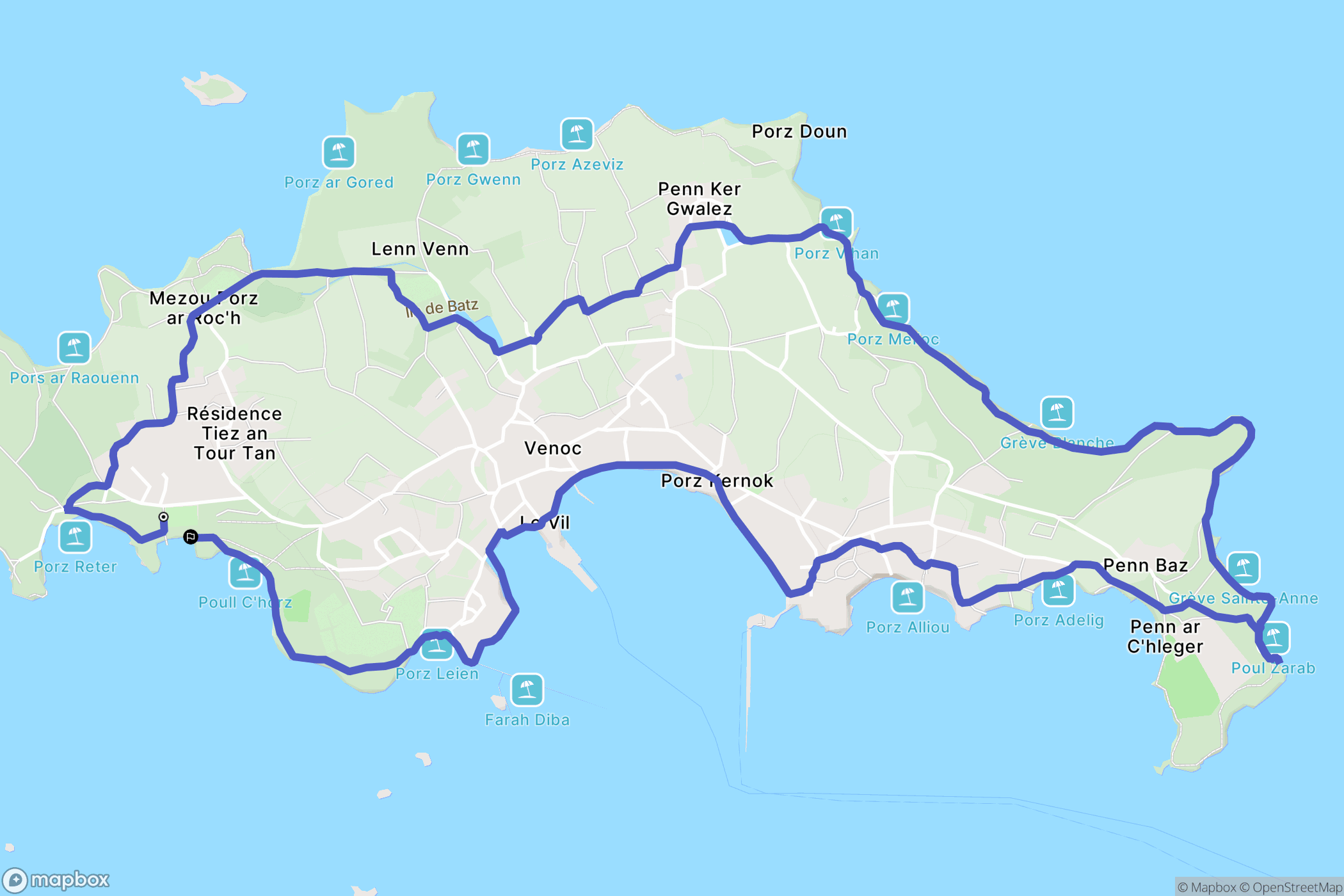 Île-de-Batz : carte du parcours de randonnée - France