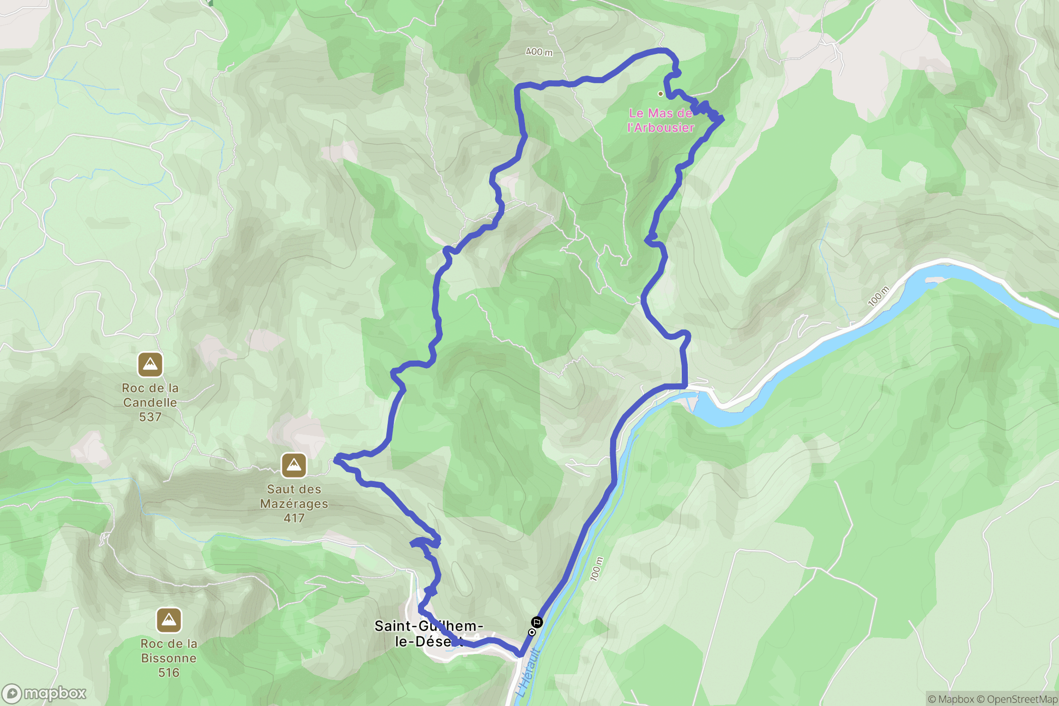 Saint-Guilhem-le-Désert : carte du parcours de randonnée - France