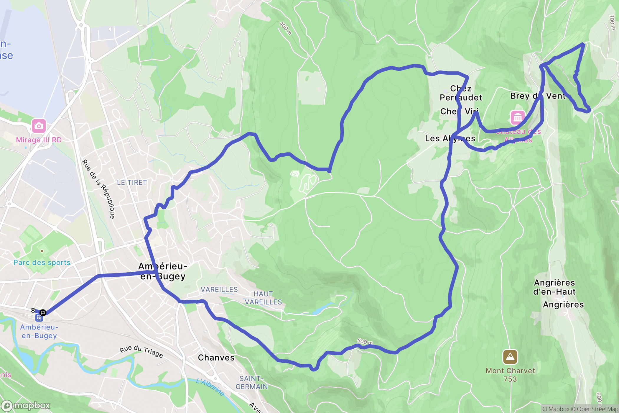 Ambérieu-en-Bugey : carte du parcours de randonnée - France