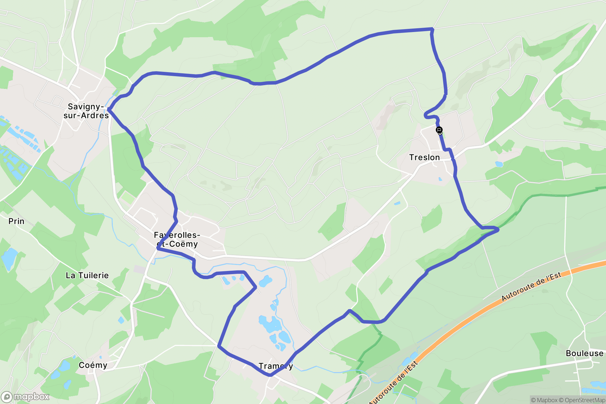 Treslon, Faverolles-et-Coëmy : carte du parcours de randonnée - France