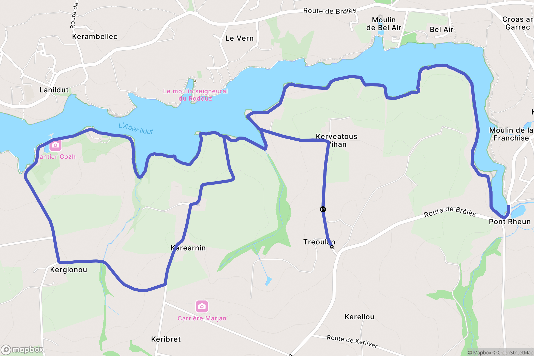 Treoullan : carte du parcours de randonnée - France