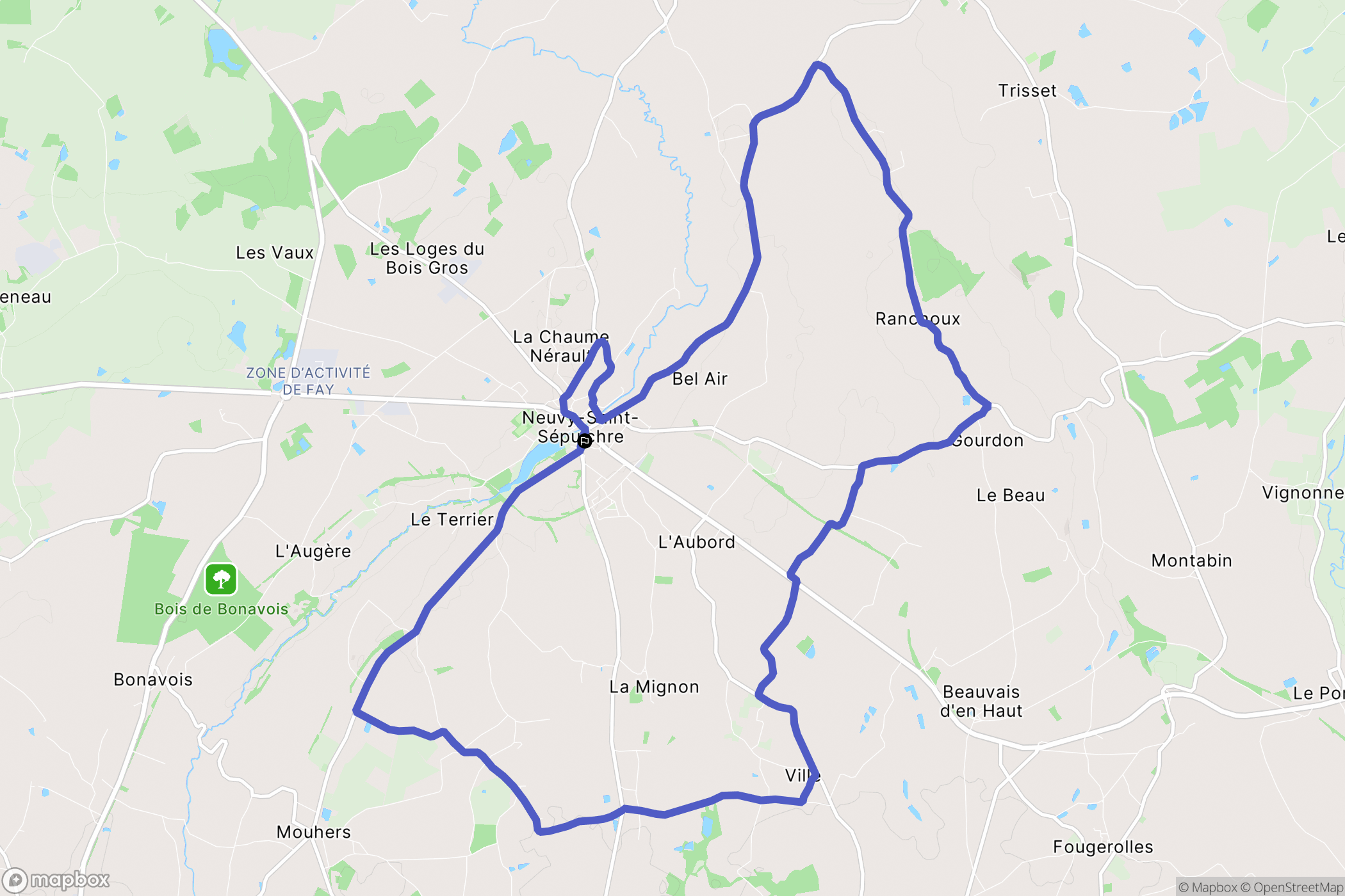 Neuvy-Saint-Sépulchre : carte du parcours de randonnée - France