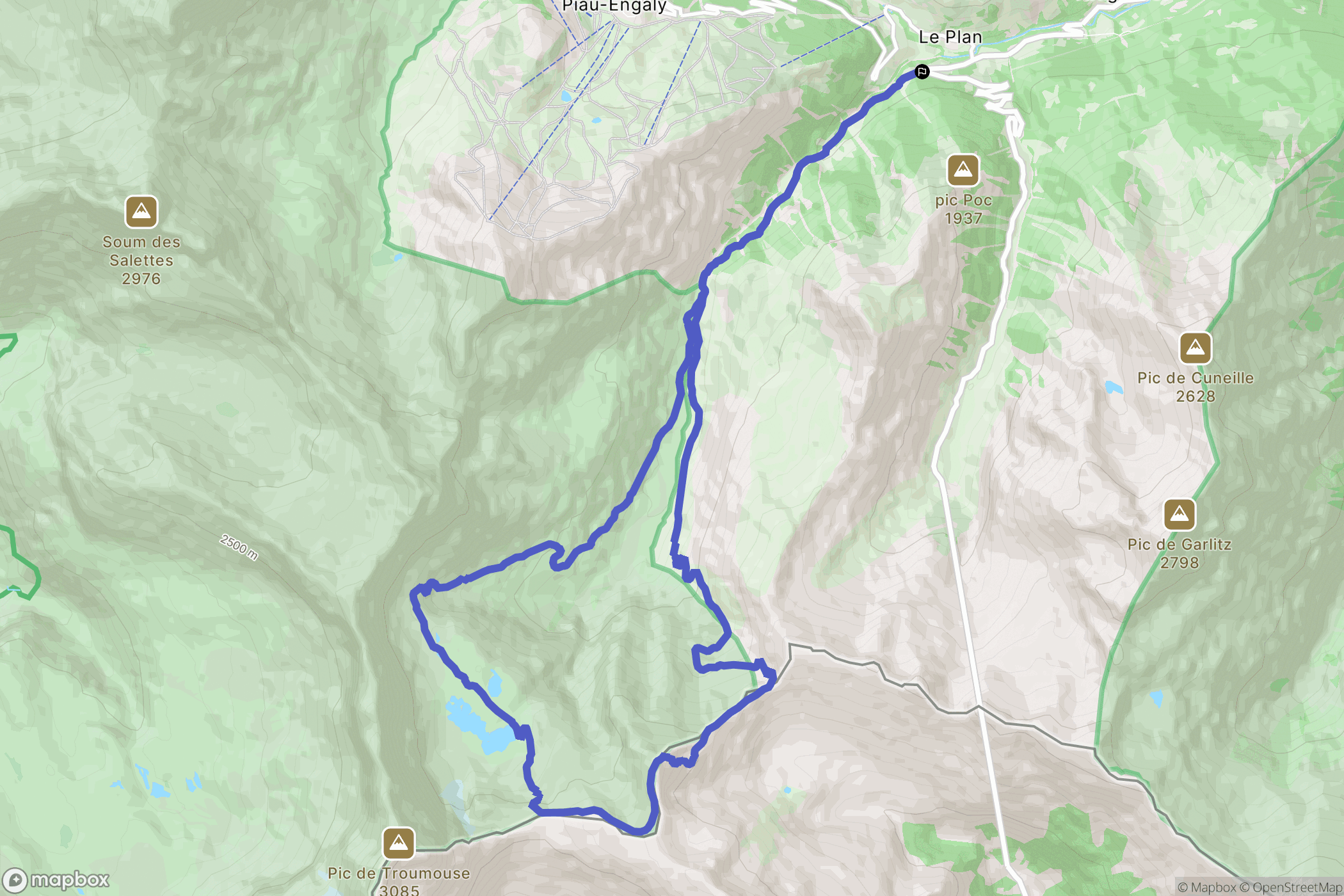 Aragnouet : carte du parcours de randonnée - France