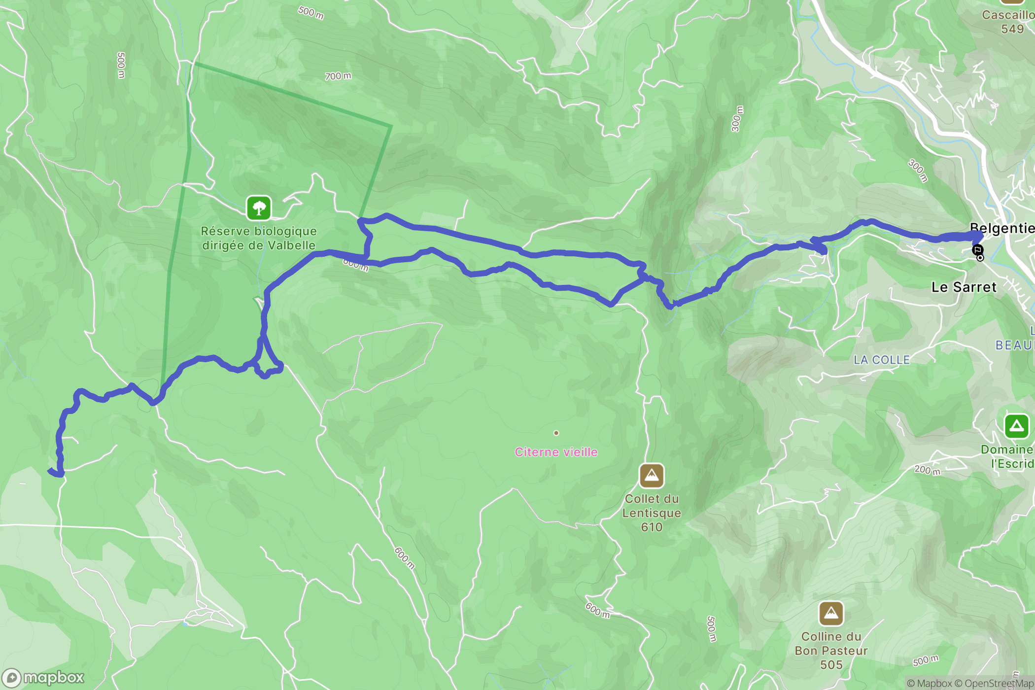 Belgentier : carte du parcours de randonnée - France