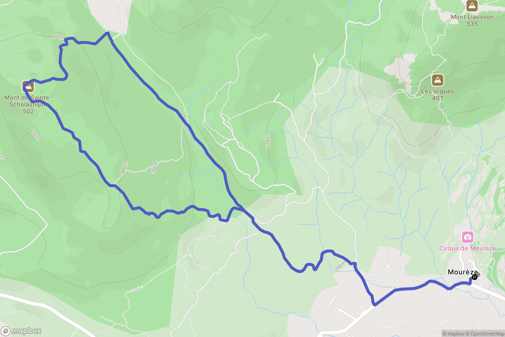 Mourèze : carte du parcours de randonnée - France