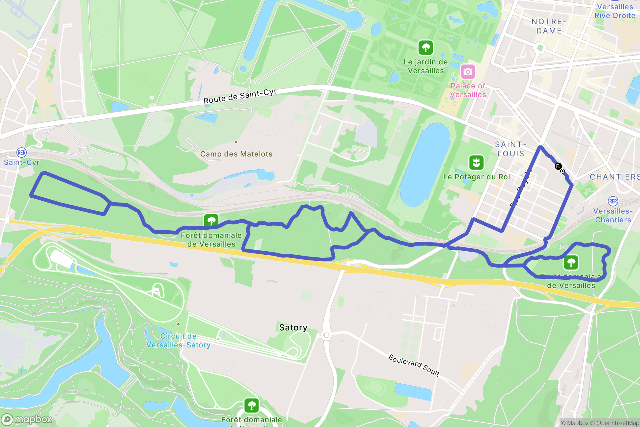 Versailles : carte du parcours de randonnée - France