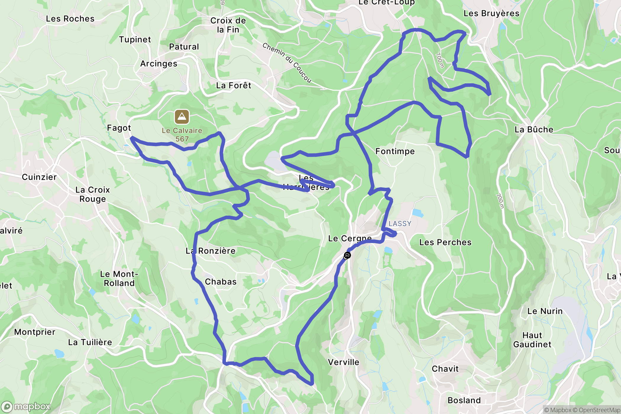 Le Cergne : carte du parcours de randonnée - France