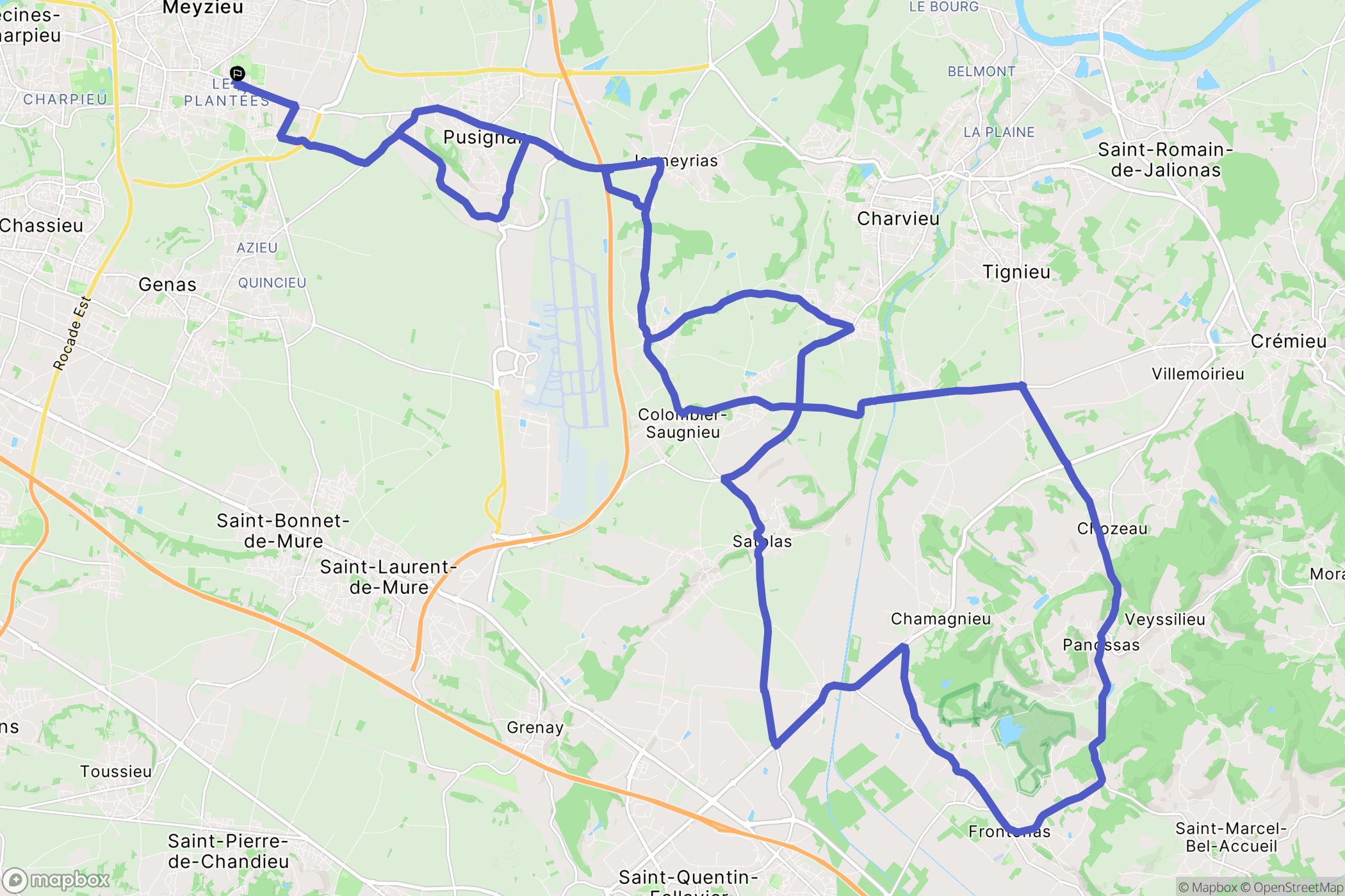 Meyzieu : carte du parcours de randonnée - France