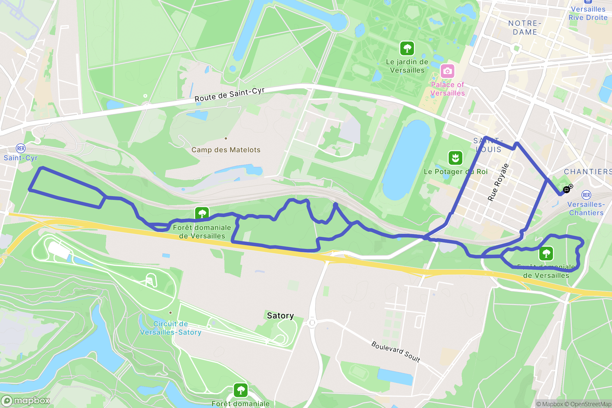 Versailles : carte du parcours de randonnée - France