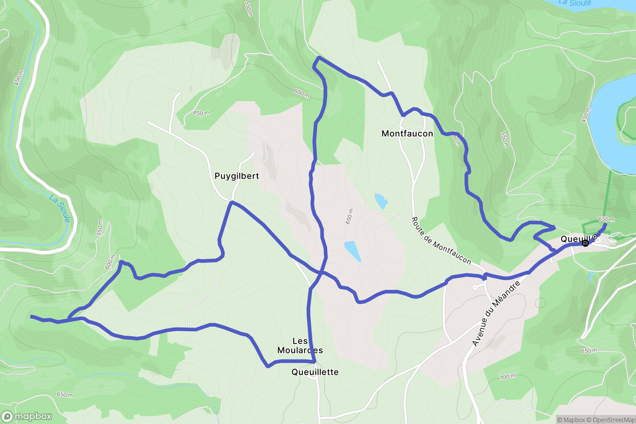 Queuille : carte du parcours de randonnée - France