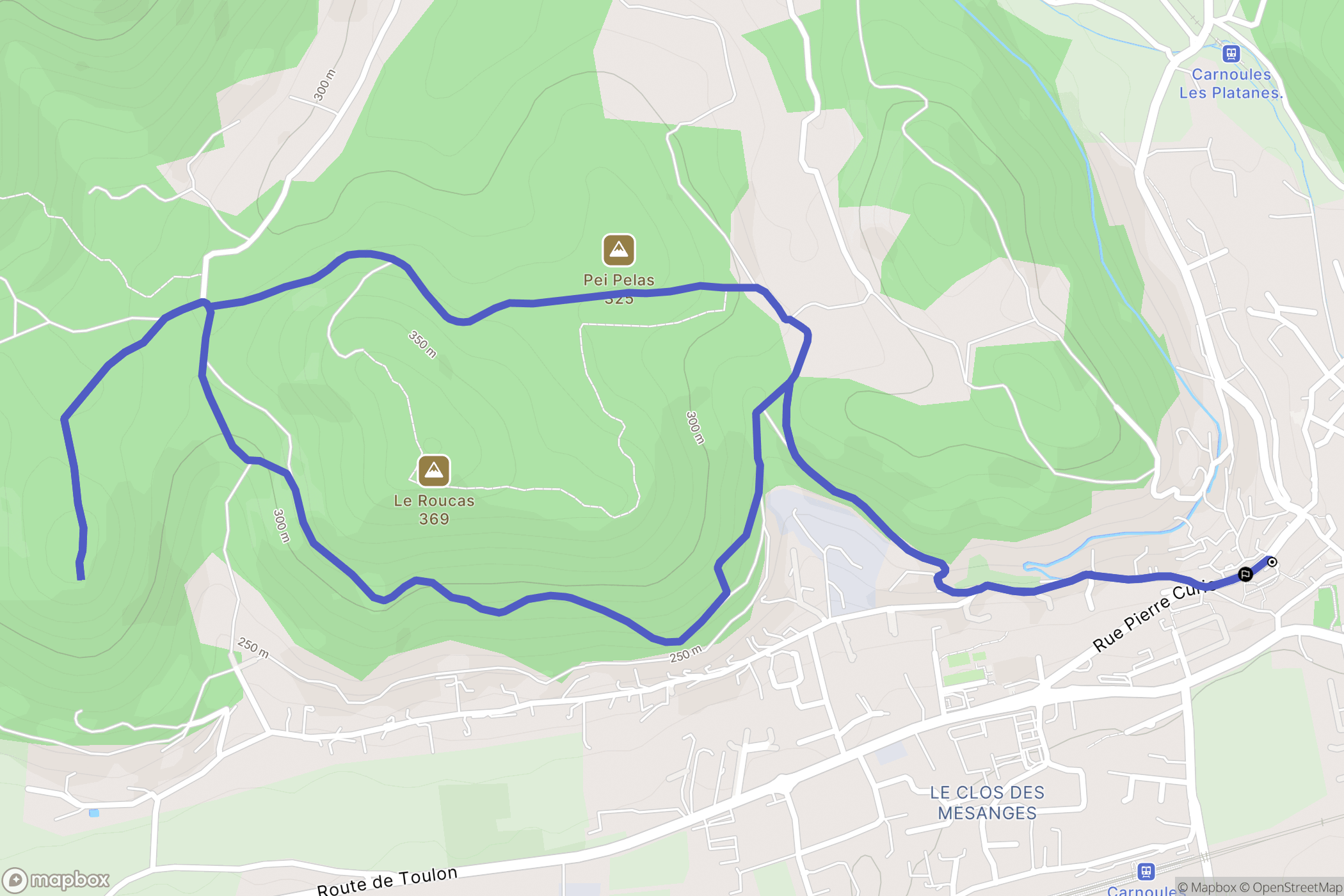 Carnoules : carte du parcours de randonnée - France