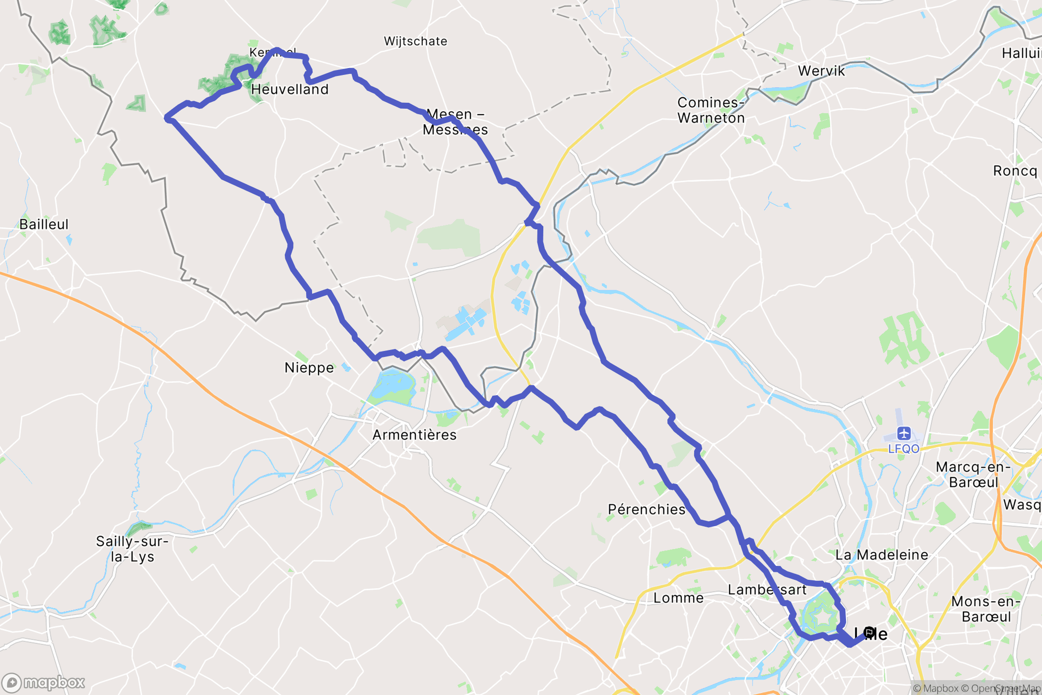 Lille : carte du parcours de randonnée - France
