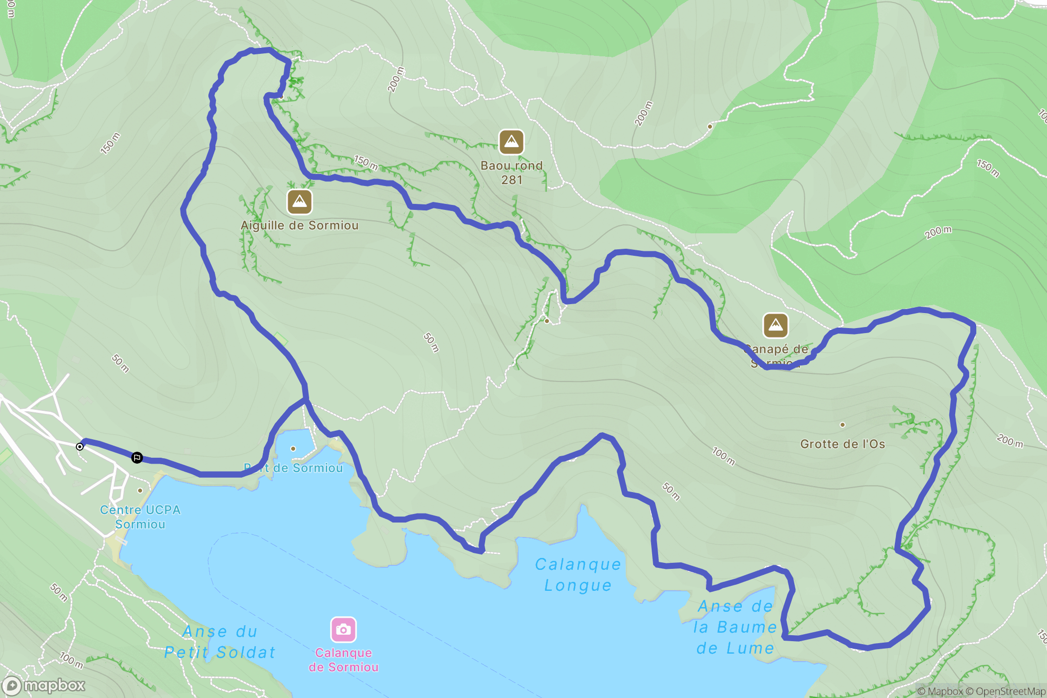 Marseille : carte du parcours de randonnée - France
