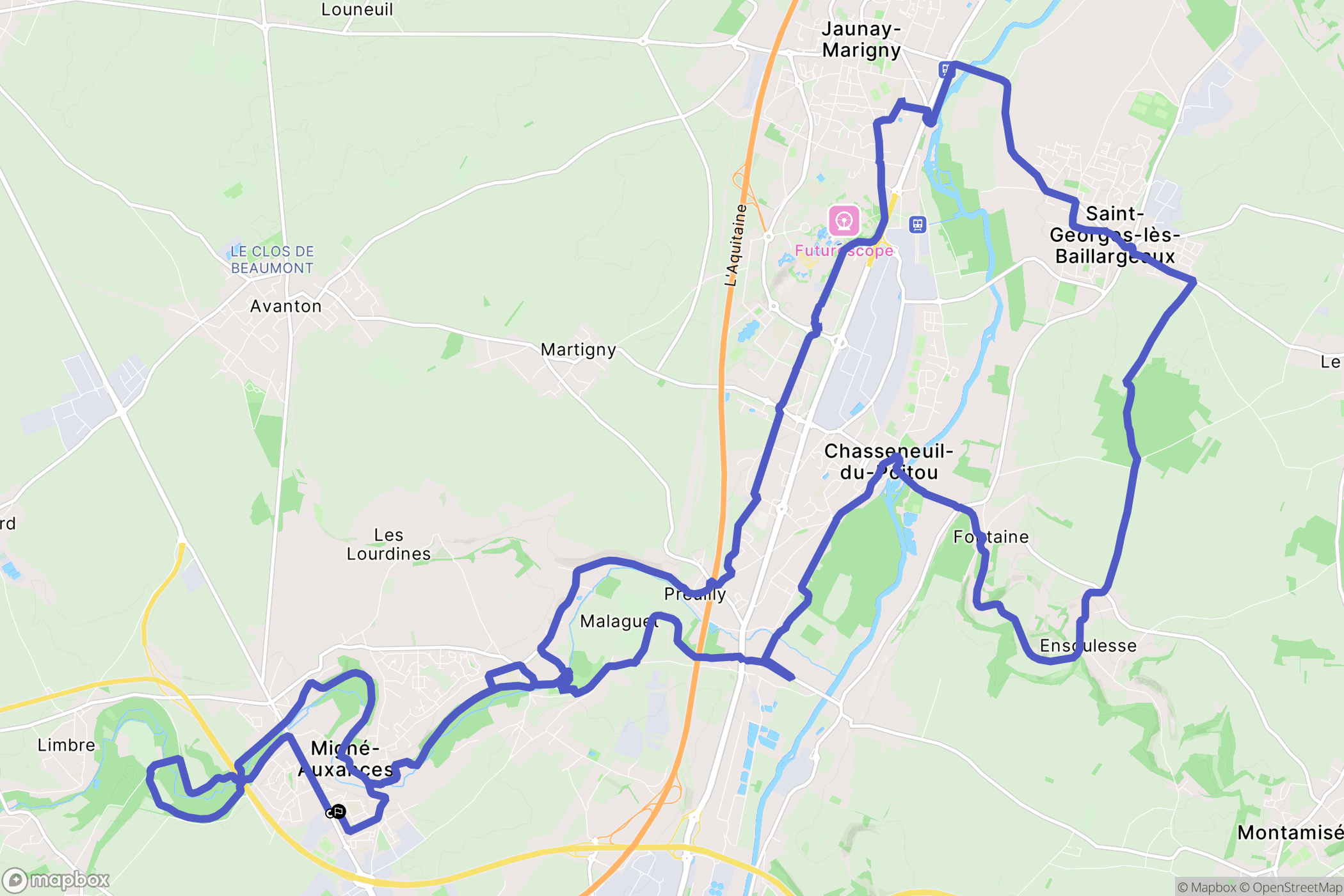 Migné-Auxances : carte du parcours de randonnée - France