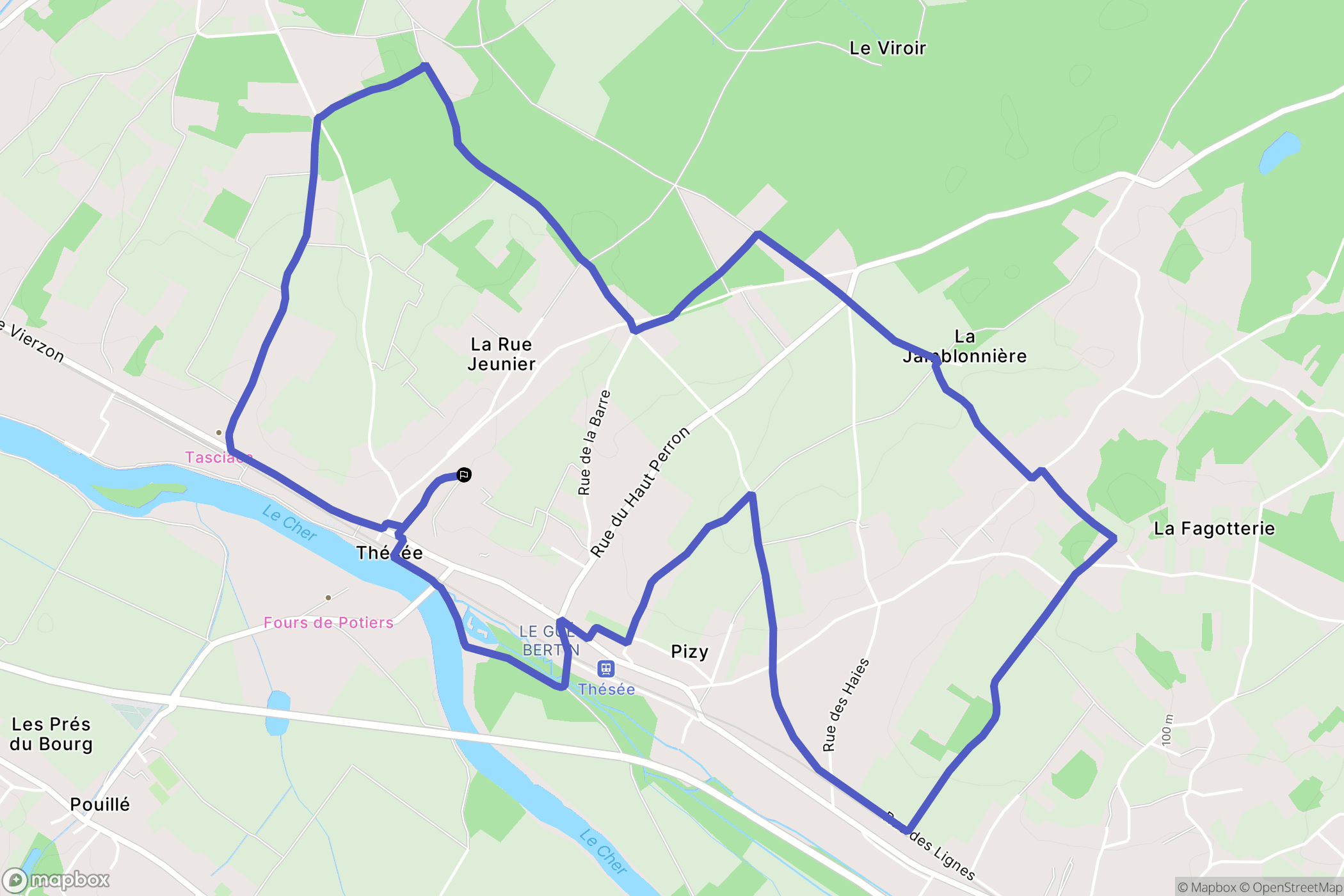 Thésée : carte du parcours de randonnée - France