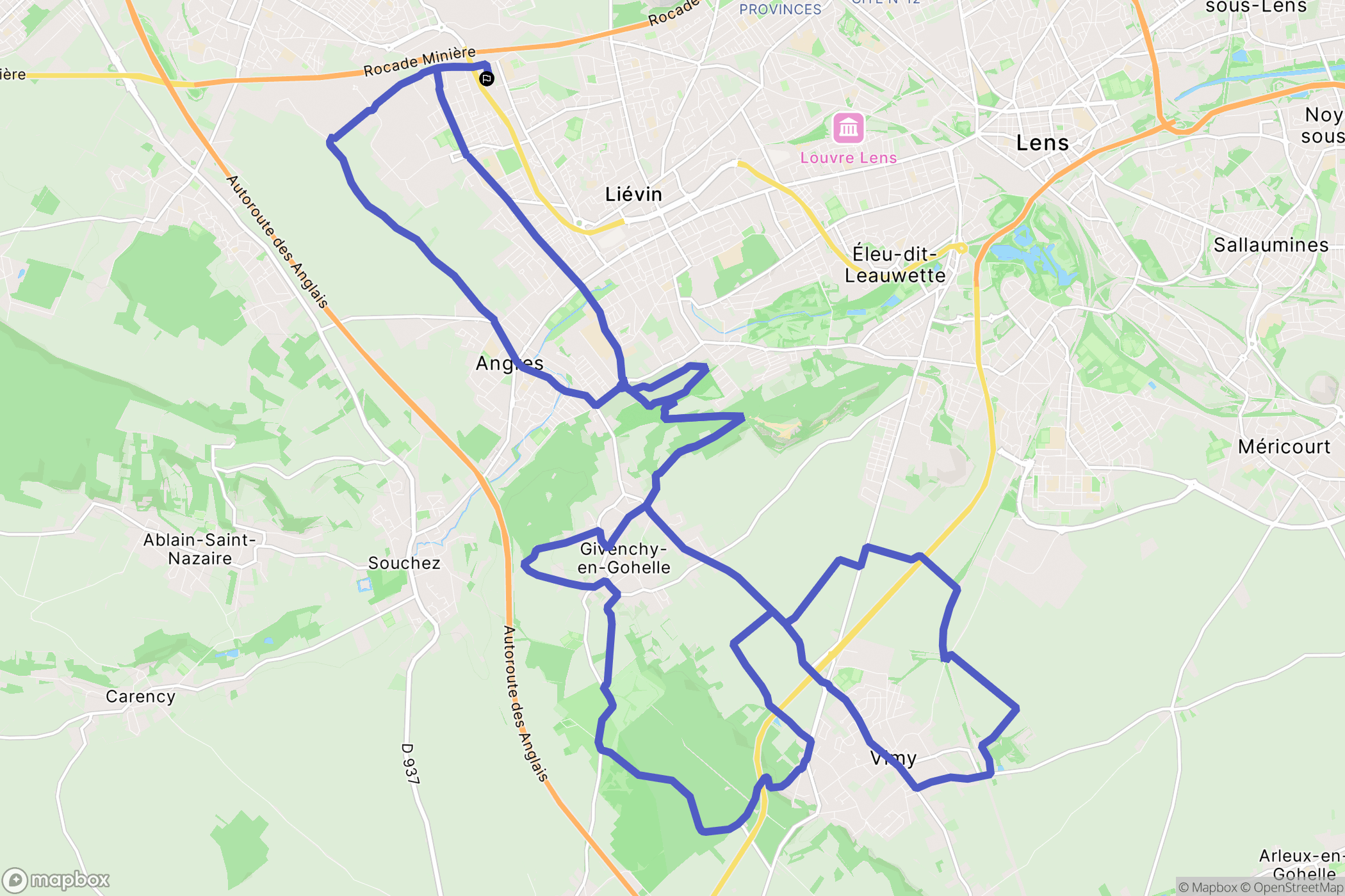 Liévin : carte du parcours de randonnée - France