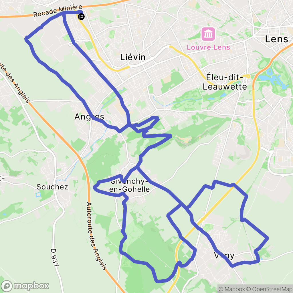 Liévin : carte du parcours de randonnée - France