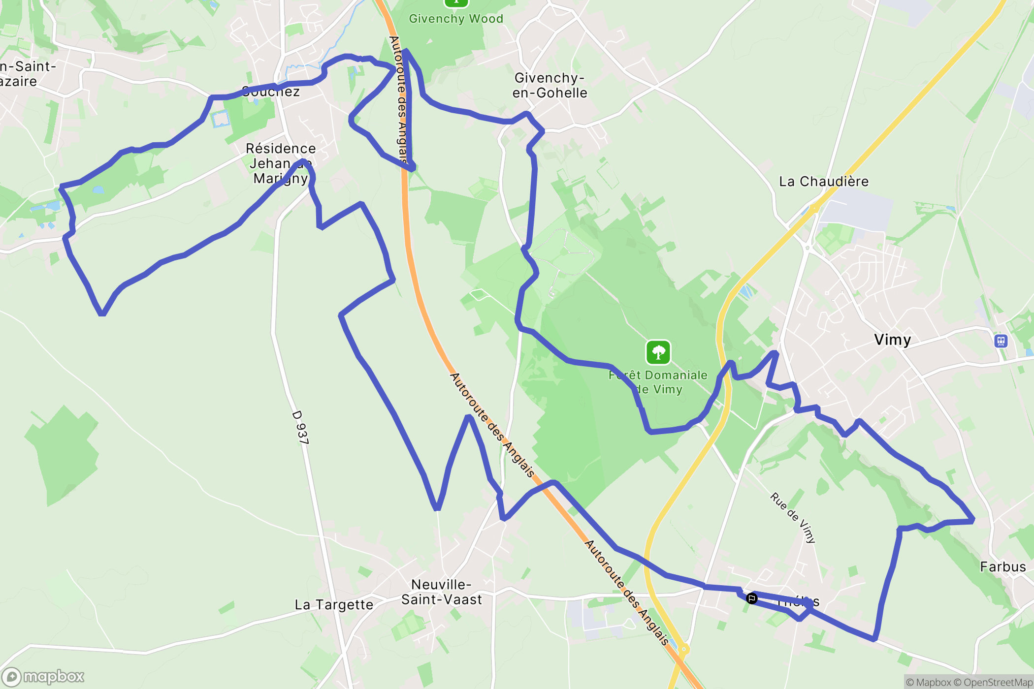 Thélus : carte du parcours de randonnée - France