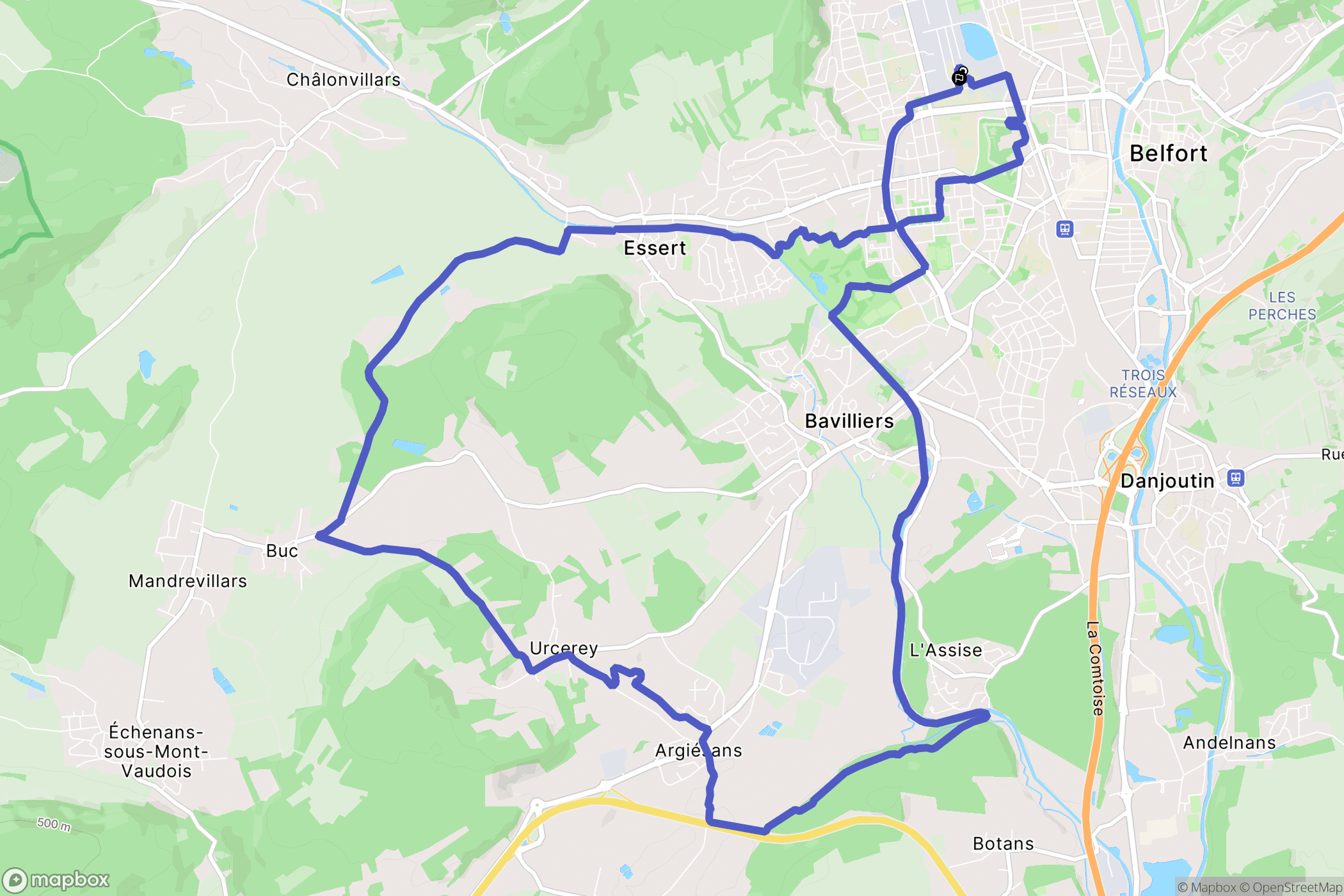 Belfort : carte du parcours de randonnée - France