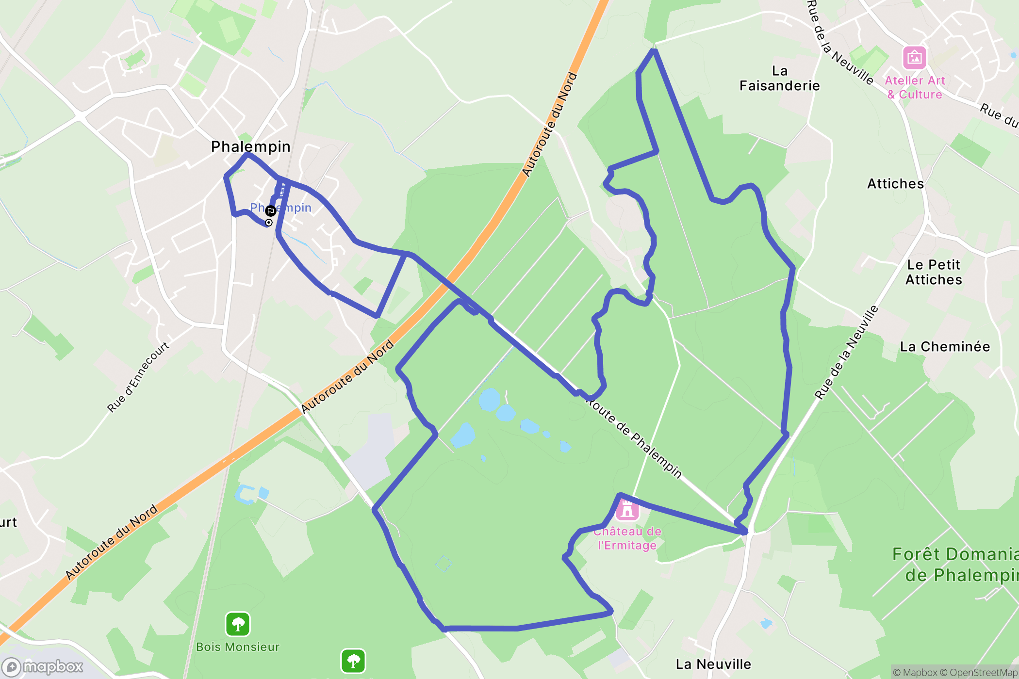 Phalempin : carte du parcours de randonnée - France